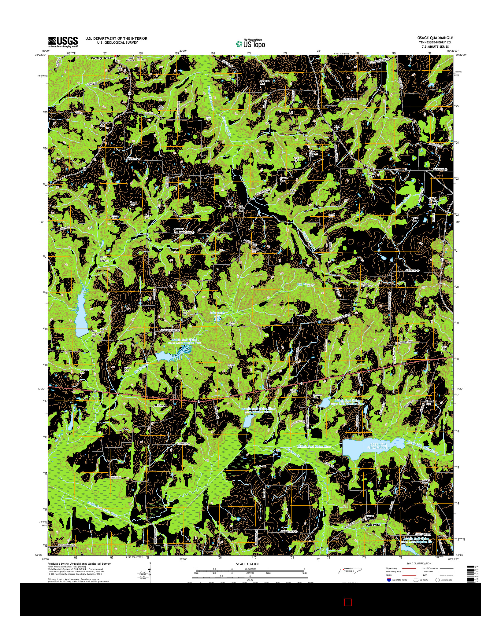 USGS US TOPO 7.5-MINUTE MAP FOR OSAGE, TN 2016