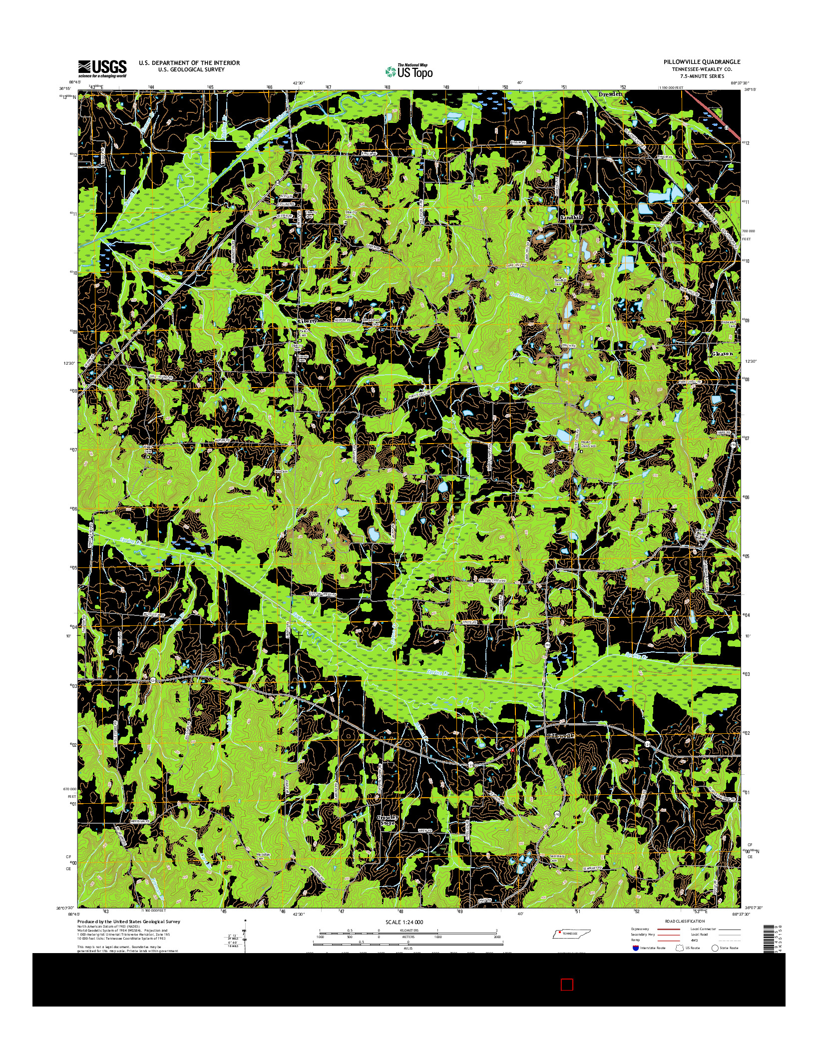 USGS US TOPO 7.5-MINUTE MAP FOR PILLOWVILLE, TN 2016