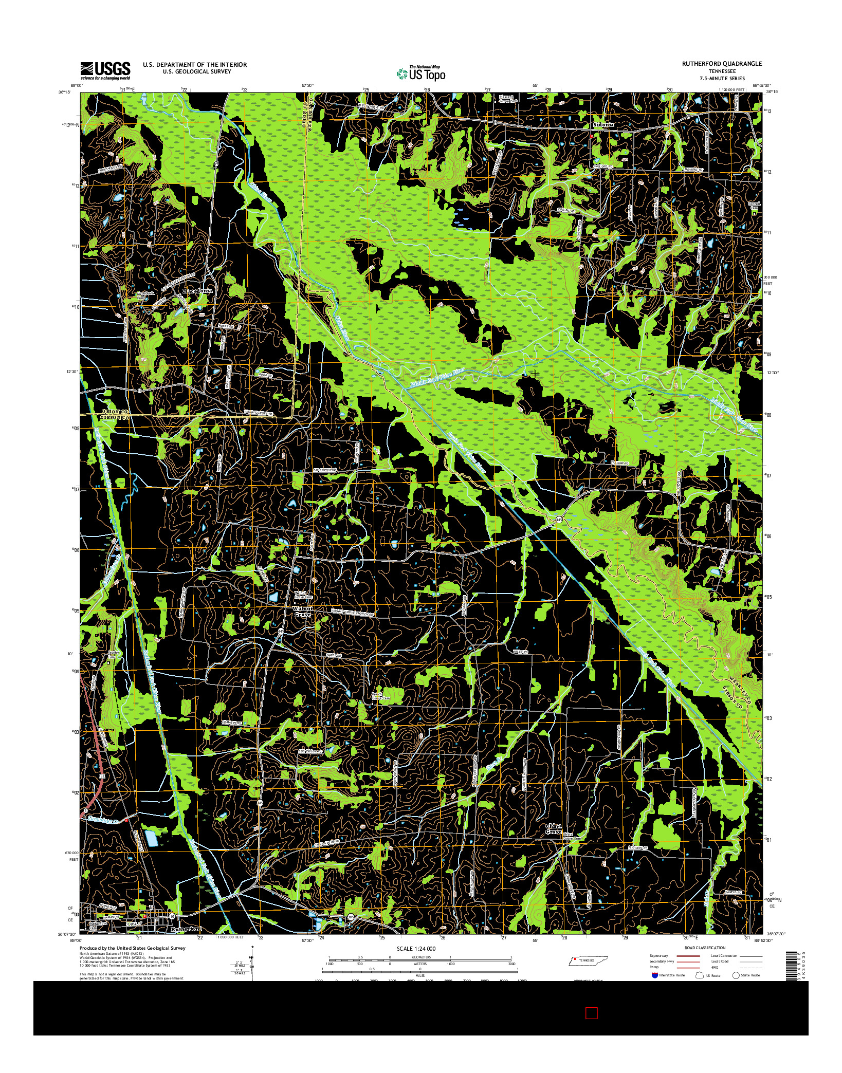 USGS US TOPO 7.5-MINUTE MAP FOR RUTHERFORD, TN 2016