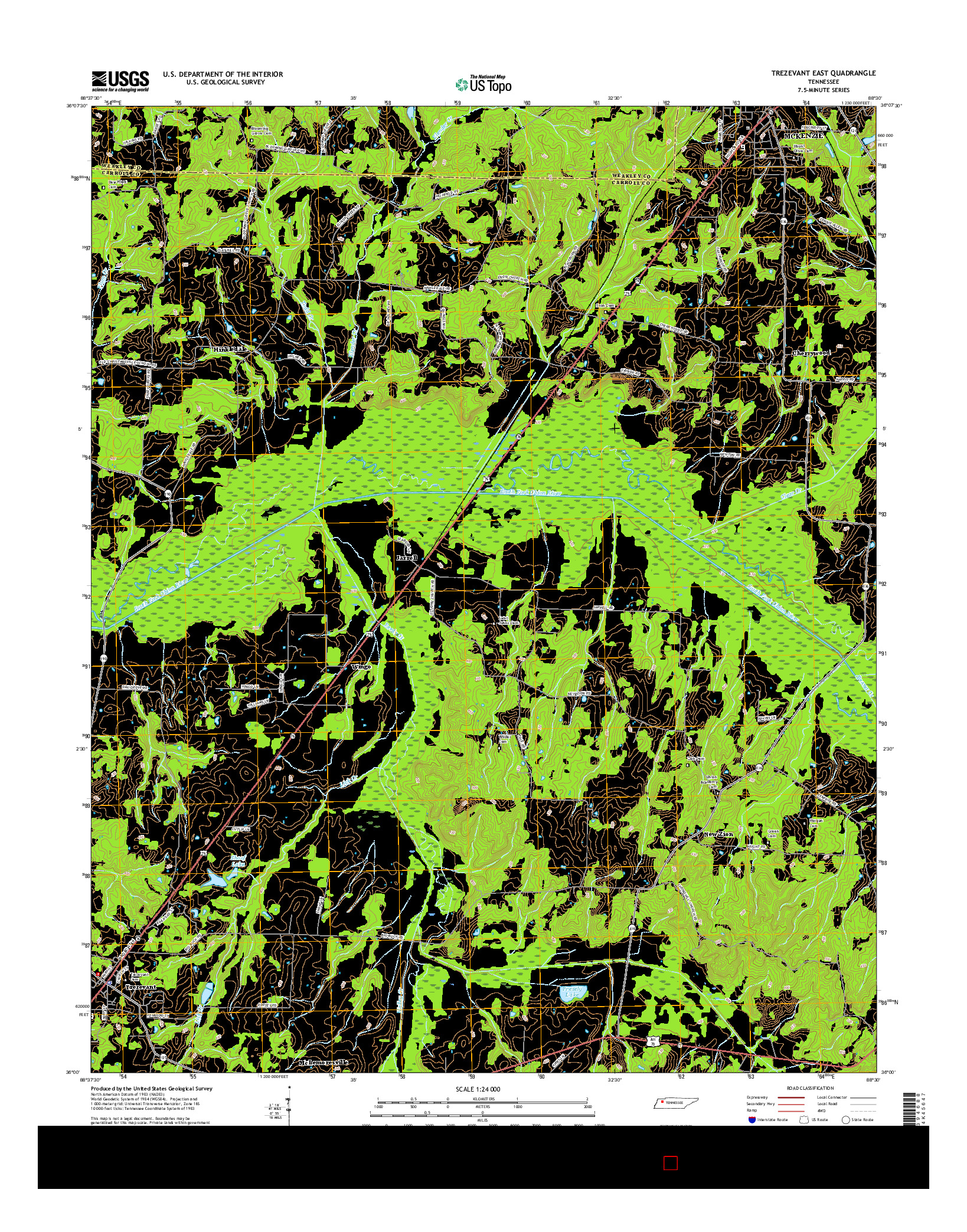 USGS US TOPO 7.5-MINUTE MAP FOR TREZEVANT EAST, TN 2016