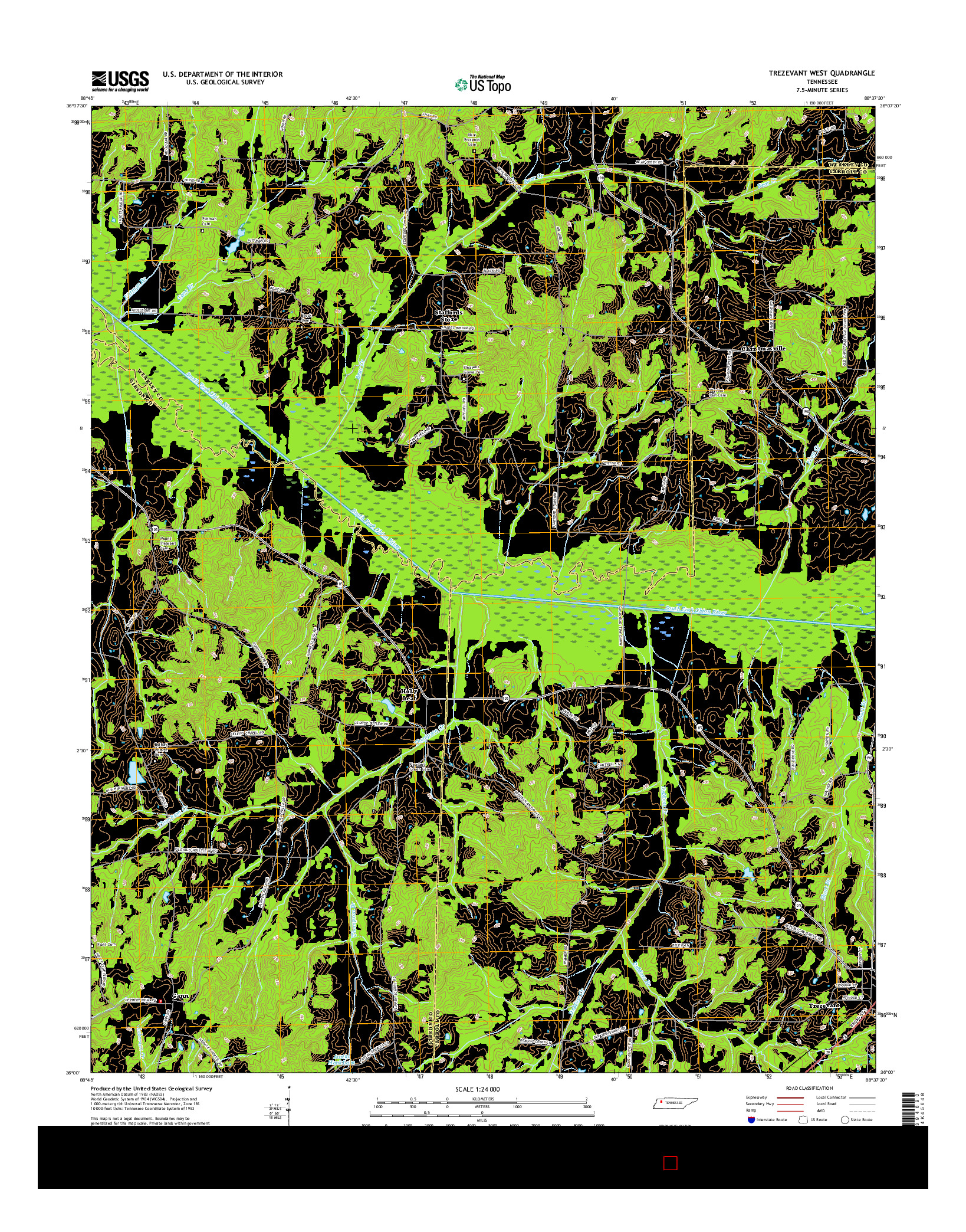 USGS US TOPO 7.5-MINUTE MAP FOR TREZEVANT WEST, TN 2016