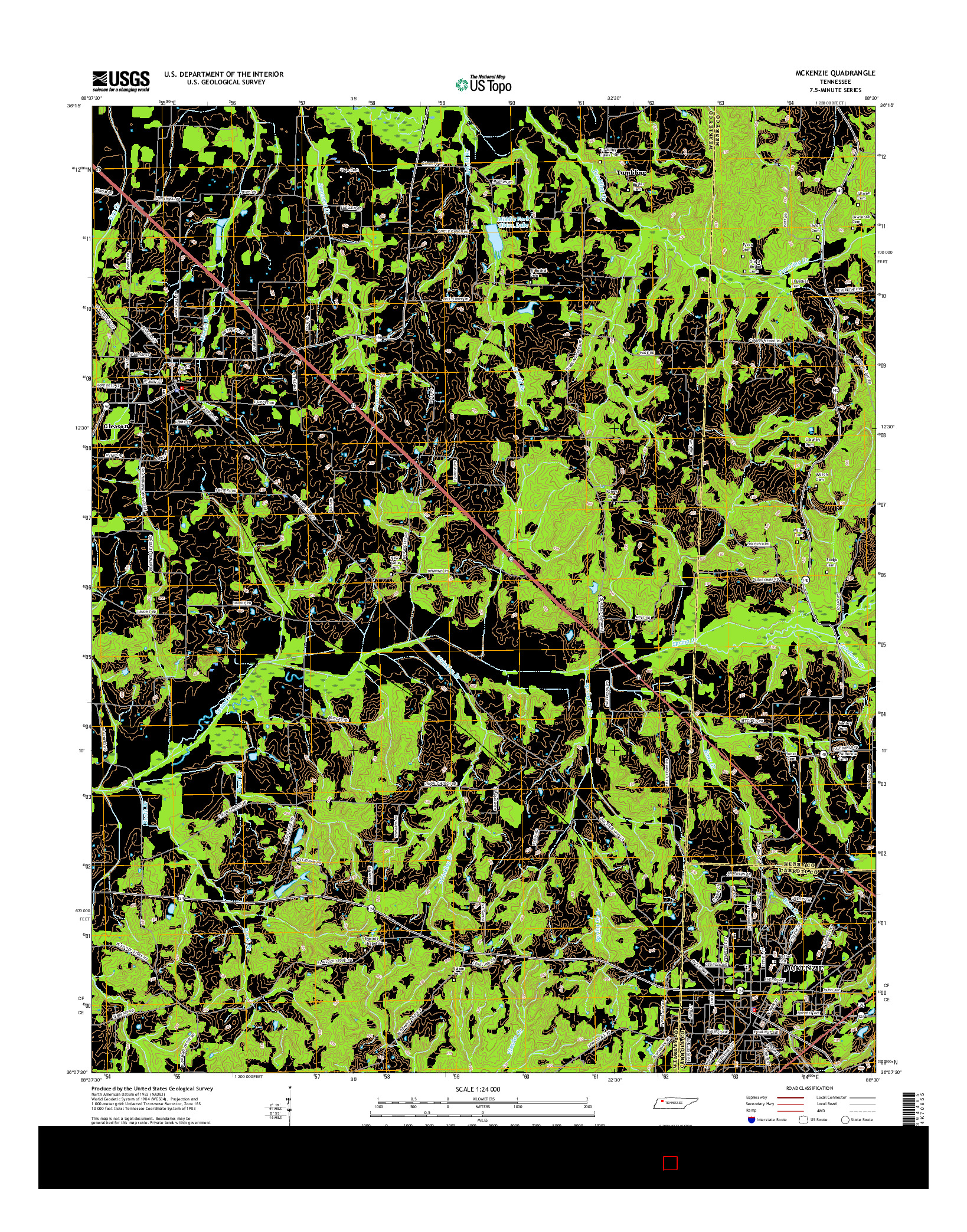 USGS US TOPO 7.5-MINUTE MAP FOR MCKENZIE, TN 2016