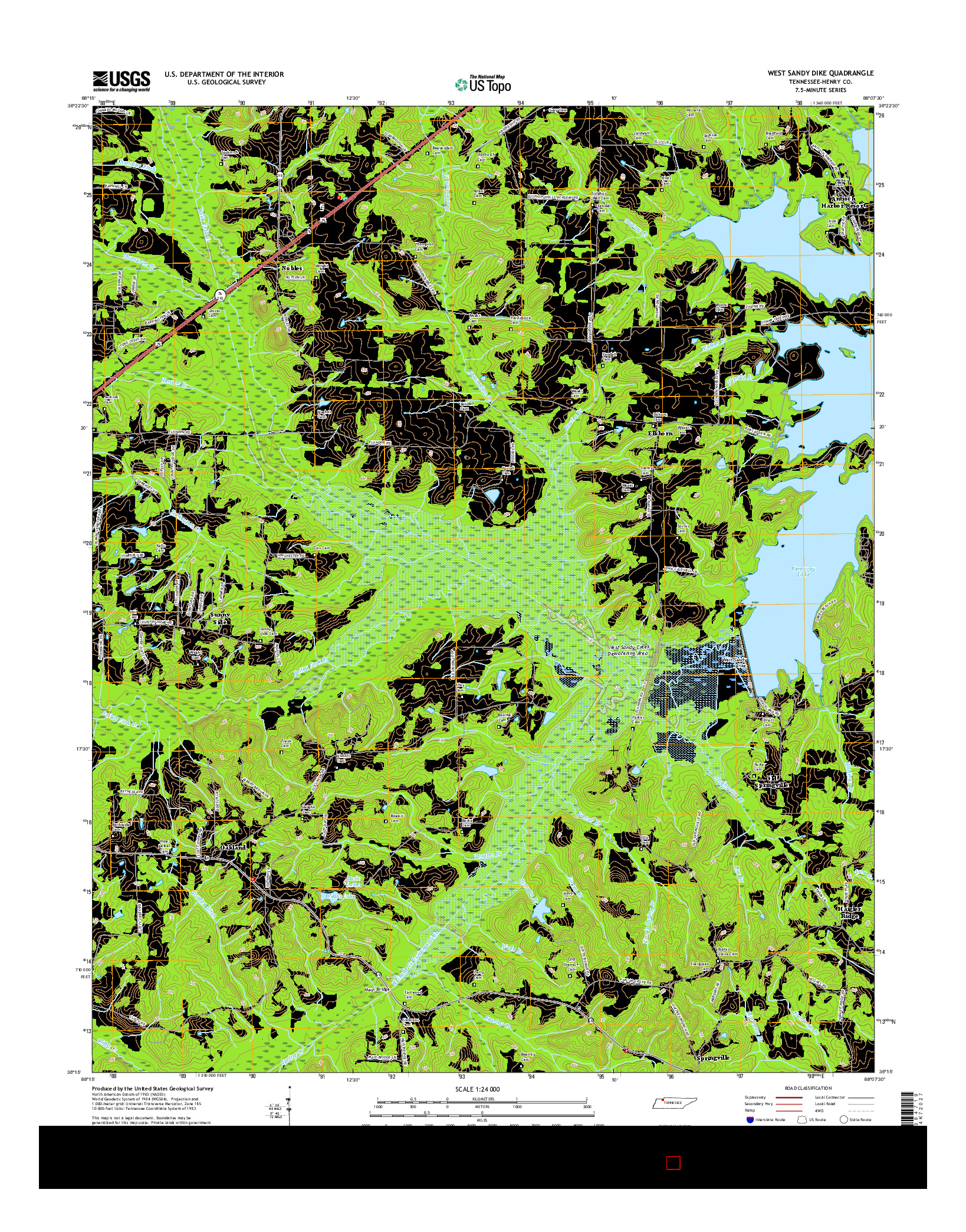 USGS US TOPO 7.5-MINUTE MAP FOR WEST SANDY DIKE, TN 2016