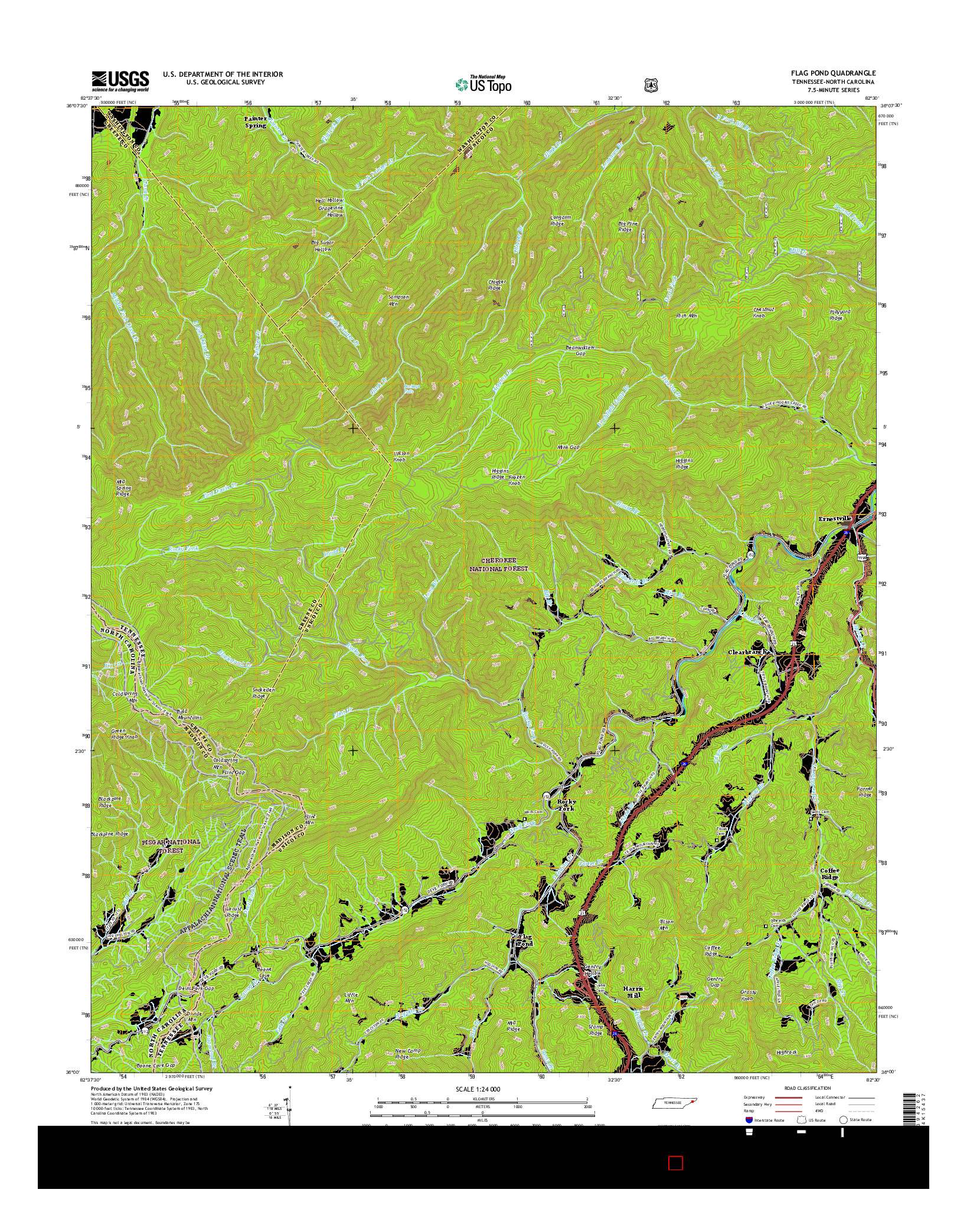USGS US TOPO 7.5-MINUTE MAP FOR FLAG POND, TN-NC 2016