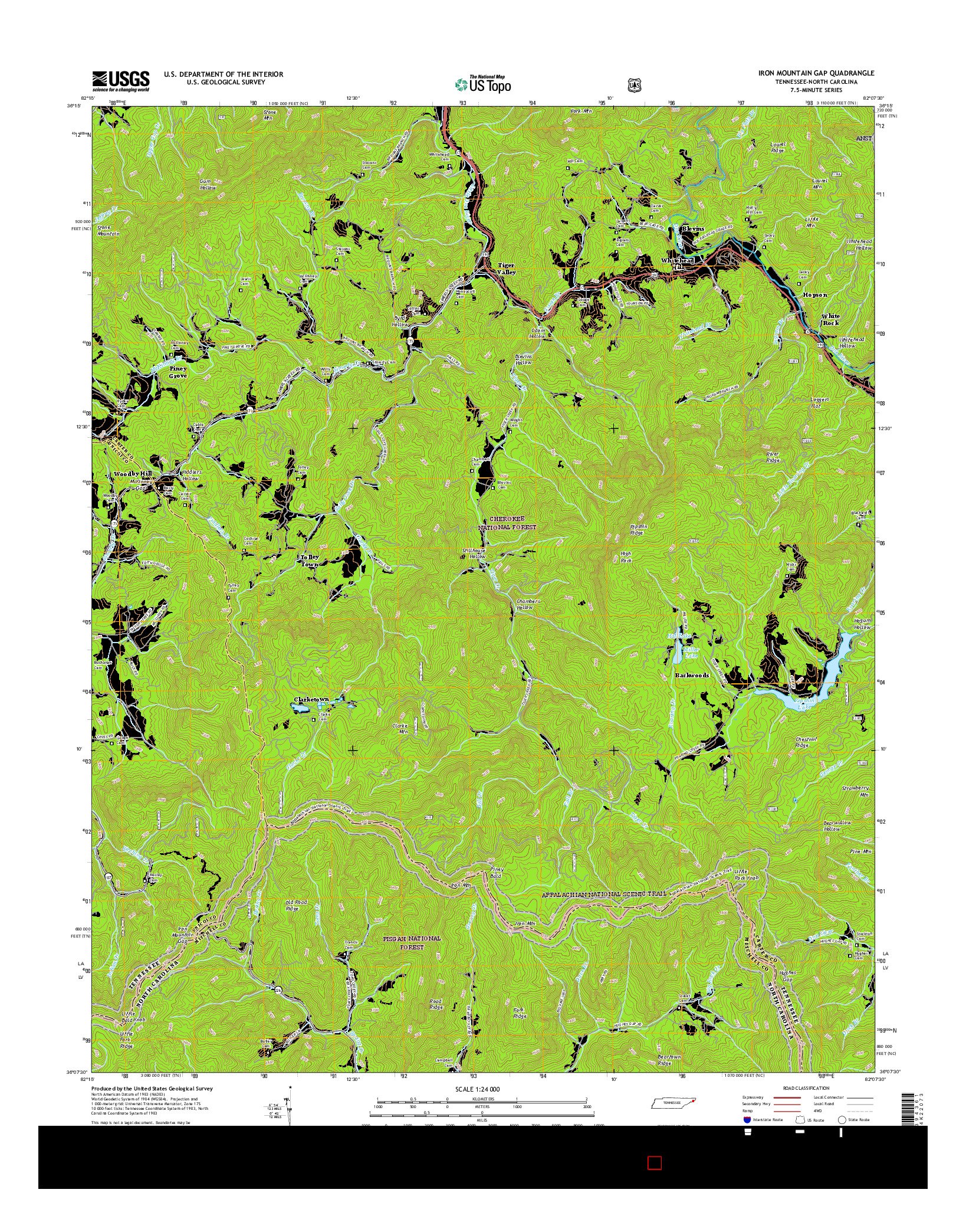 USGS US TOPO 7.5-MINUTE MAP FOR IRON MOUNTAIN GAP, TN-NC 2016