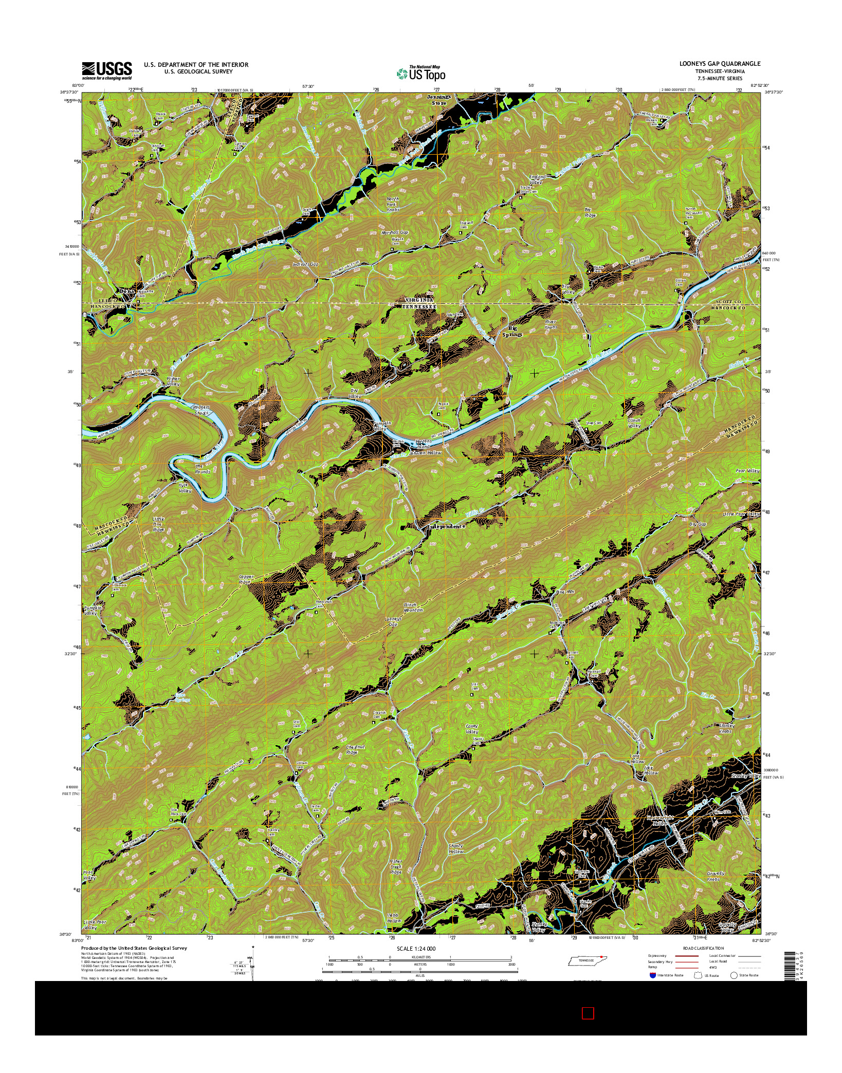 USGS US TOPO 7.5-MINUTE MAP FOR LOONEYS GAP, TN-VA 2016