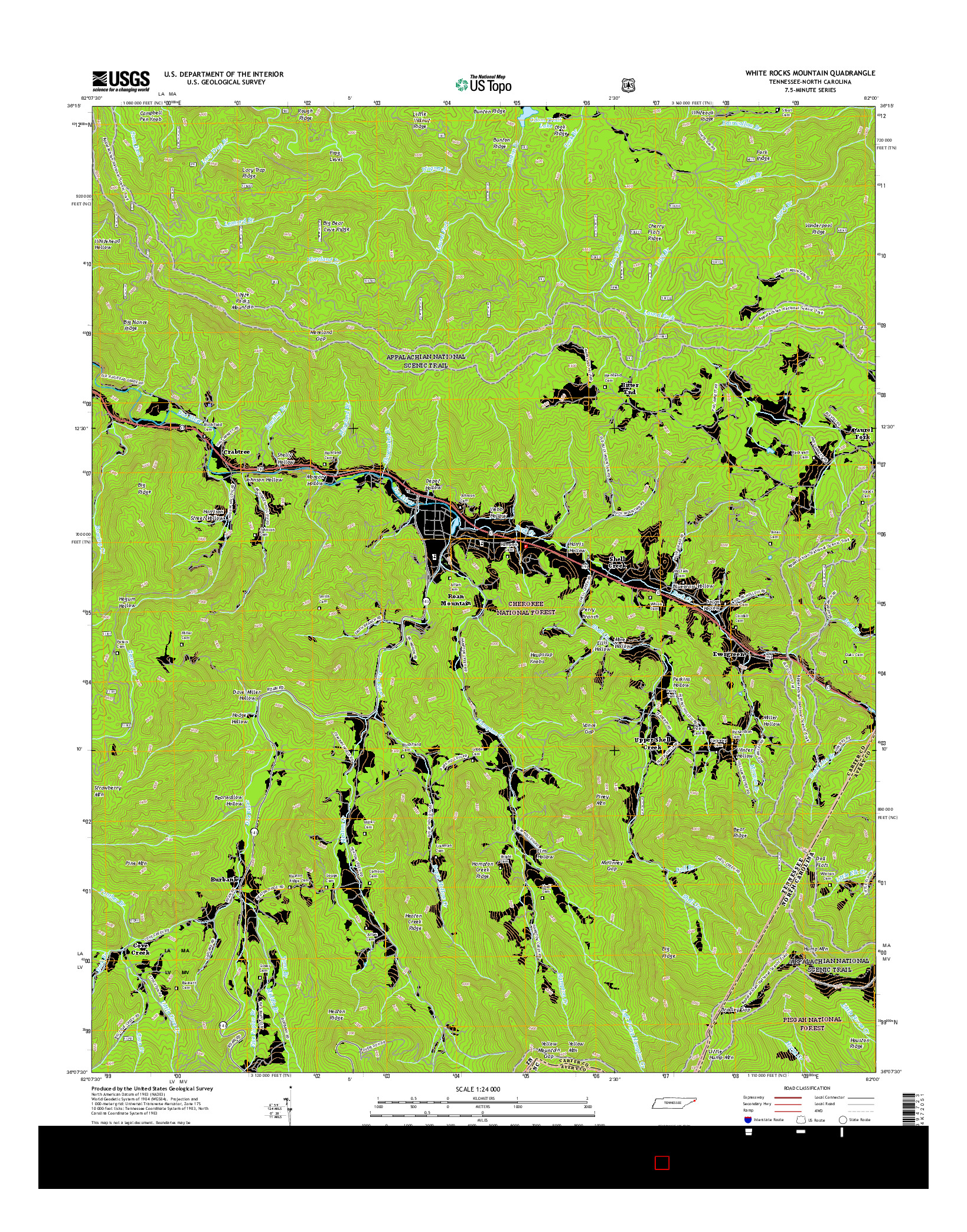 USGS US TOPO 7.5-MINUTE MAP FOR WHITE ROCKS MOUNTAIN, TN-NC 2016