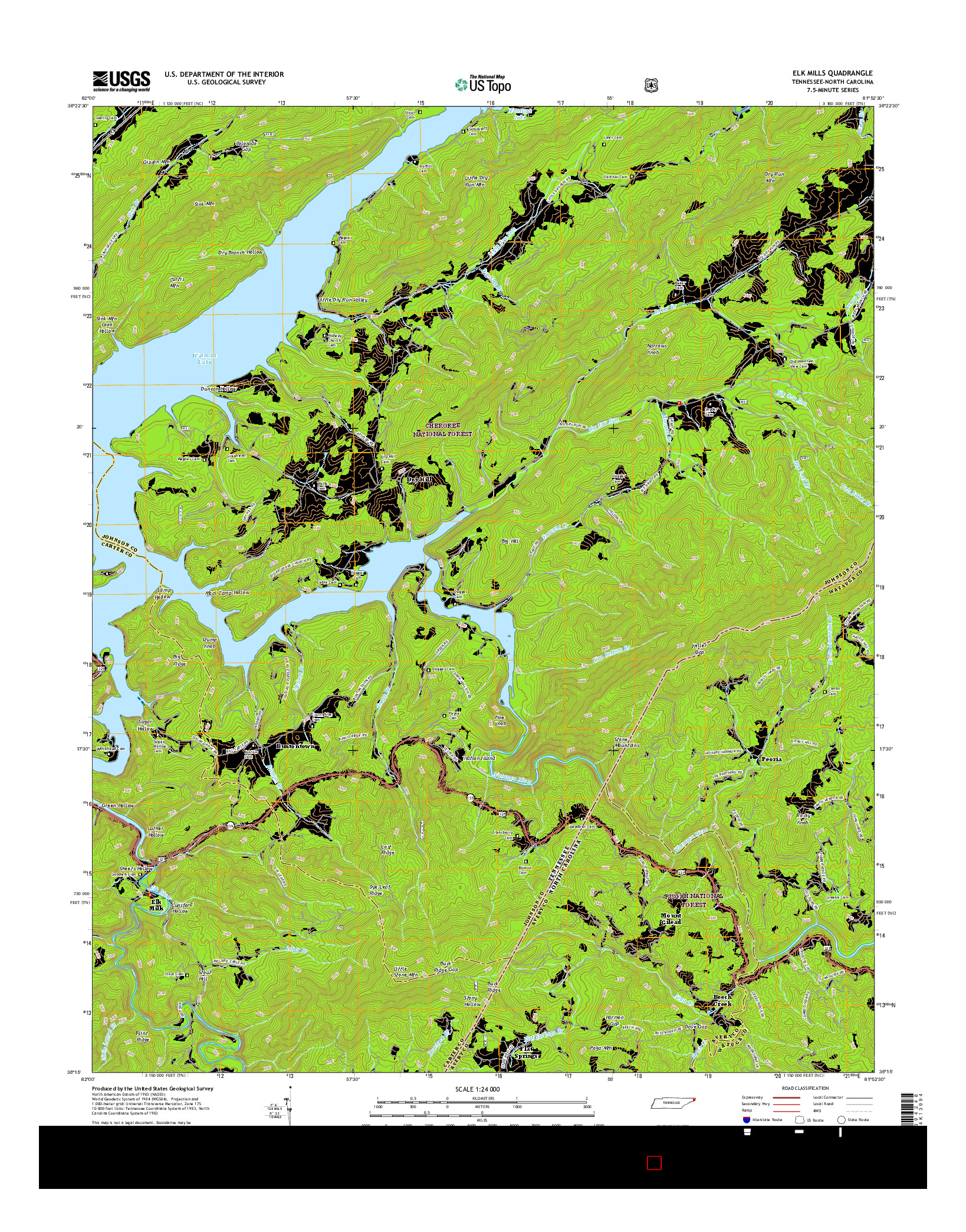 USGS US TOPO 7.5-MINUTE MAP FOR ELK MILLS, TN-NC 2016