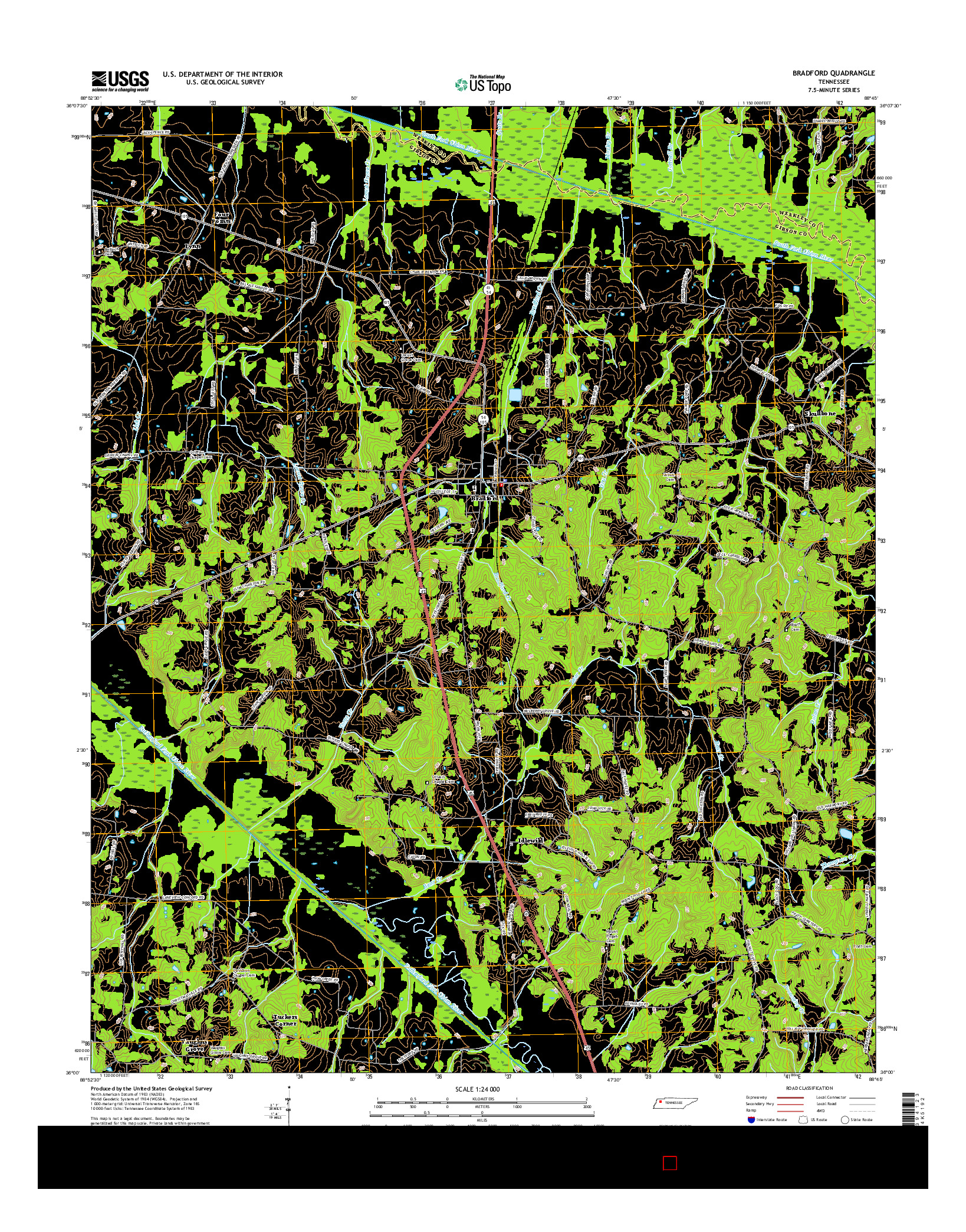 USGS US TOPO 7.5-MINUTE MAP FOR BRADFORD, TN 2016