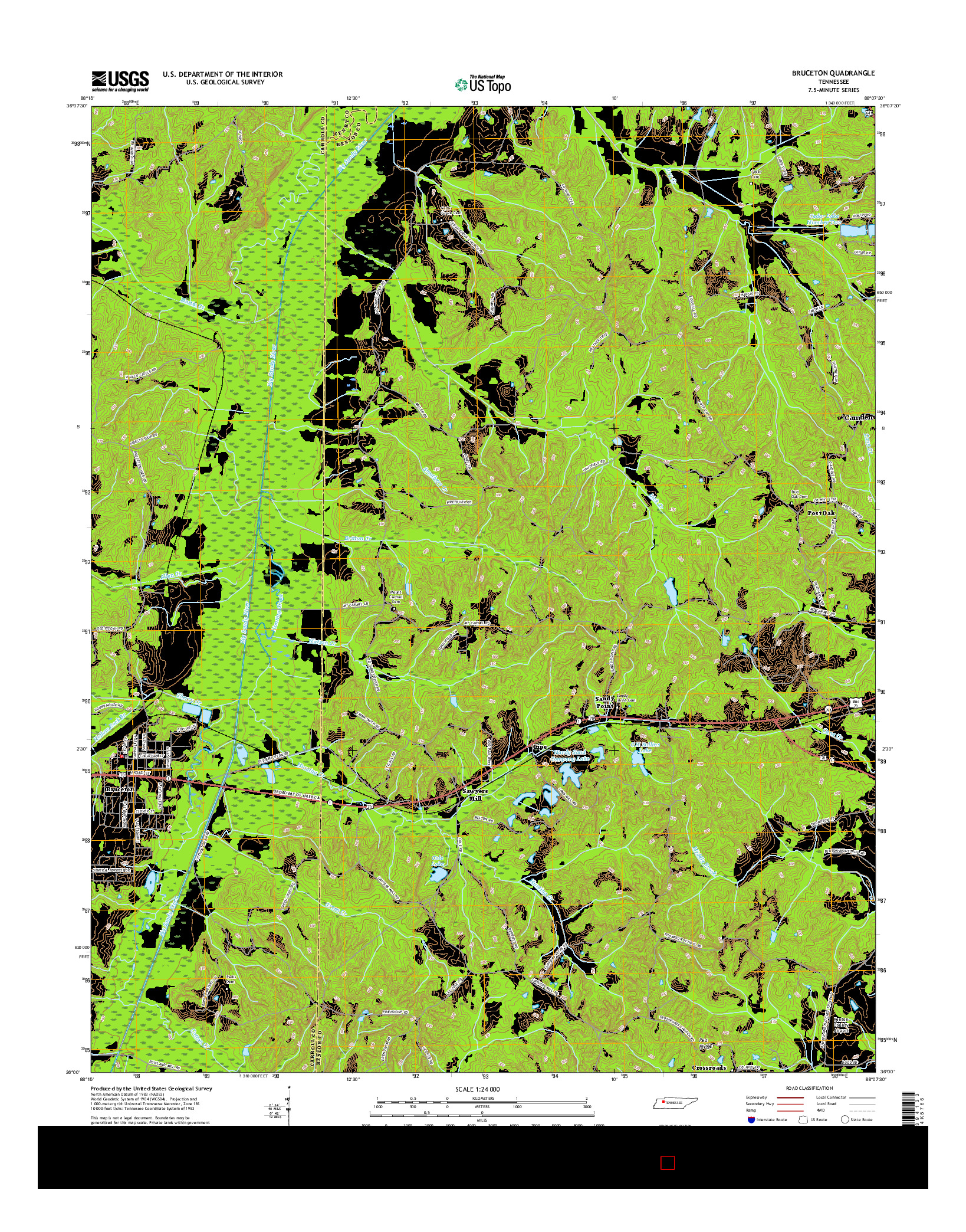 USGS US TOPO 7.5-MINUTE MAP FOR BRUCETON, TN 2016