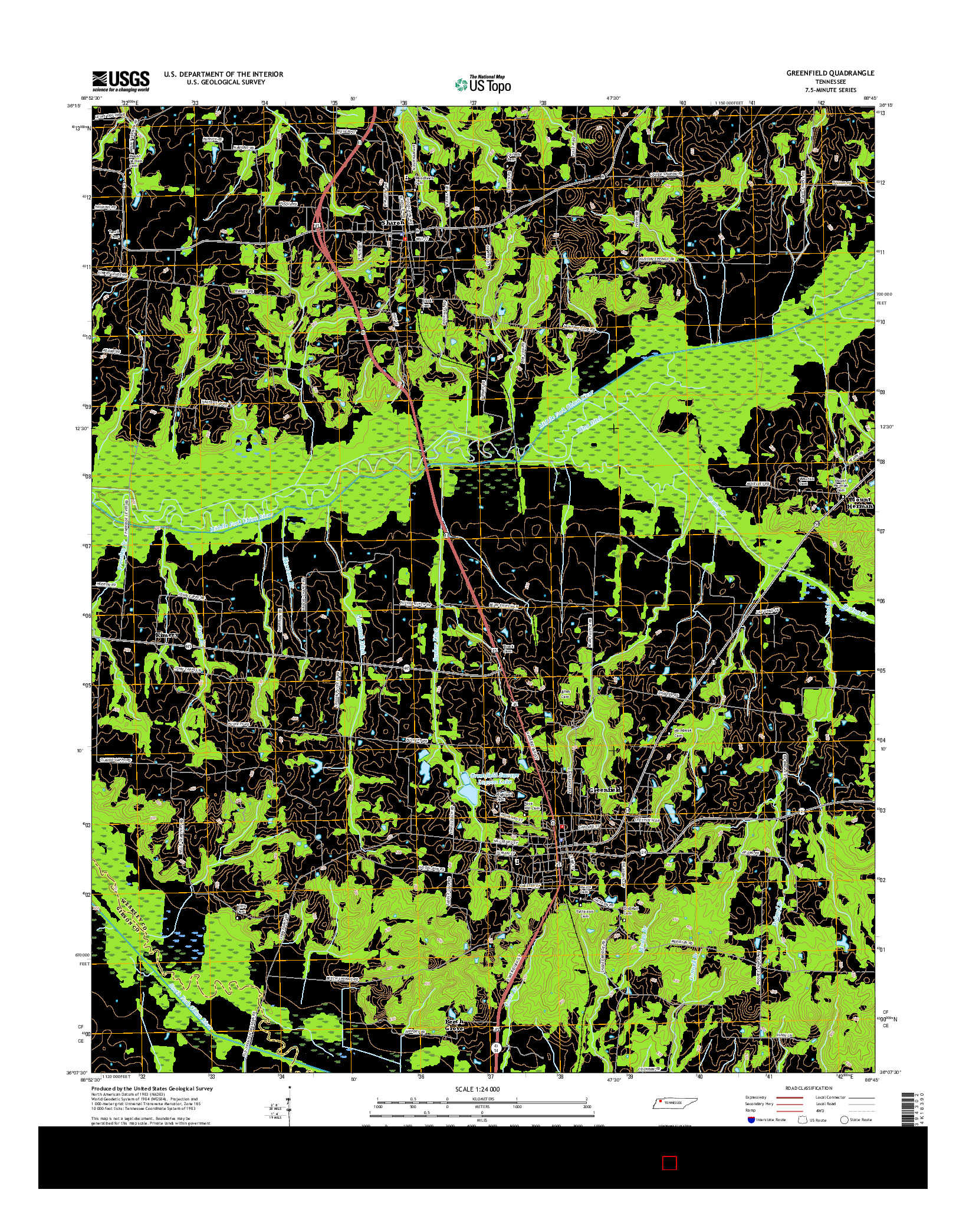 USGS US TOPO 7.5-MINUTE MAP FOR GREENFIELD, TN 2016