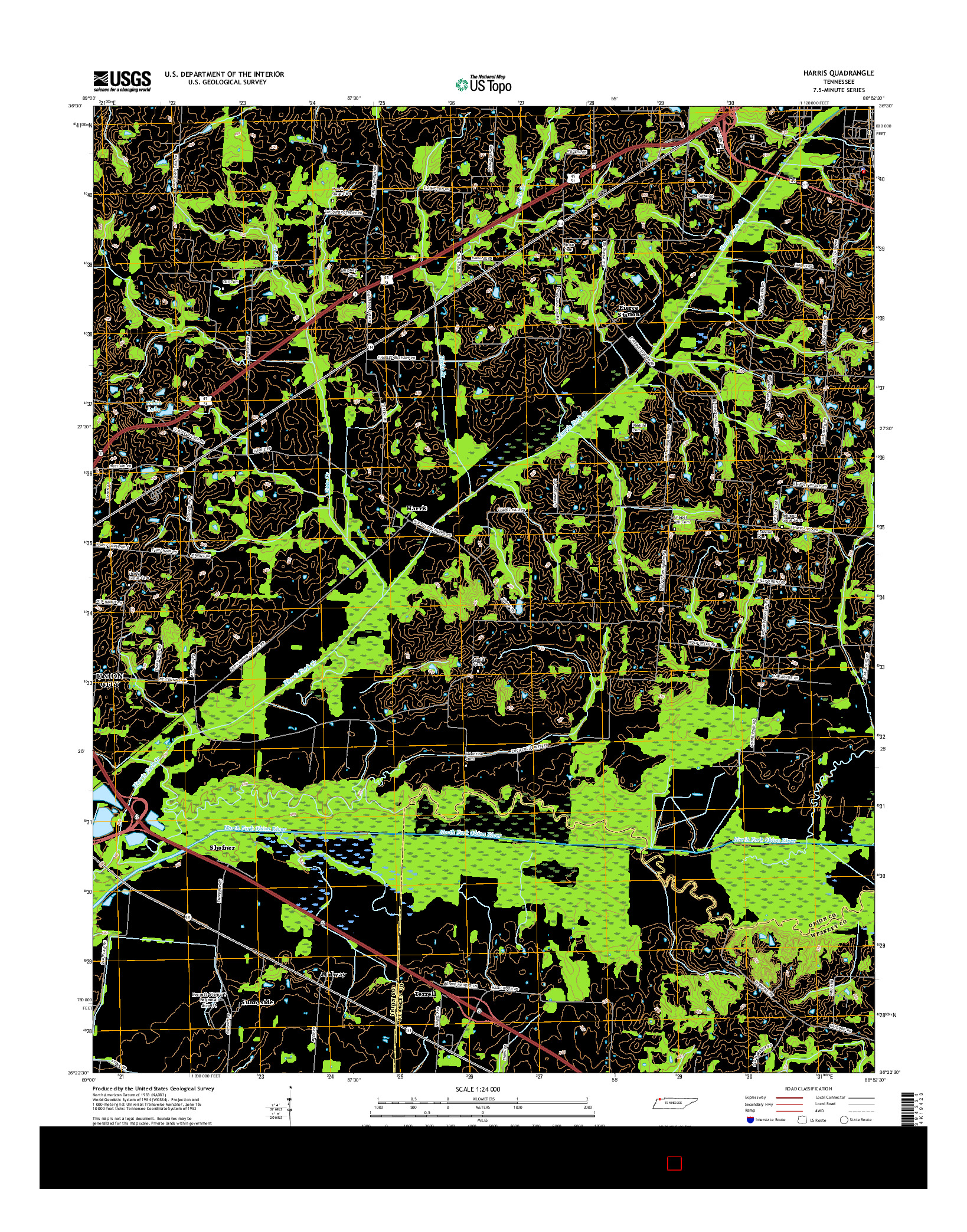 USGS US TOPO 7.5-MINUTE MAP FOR HARRIS, TN 2016