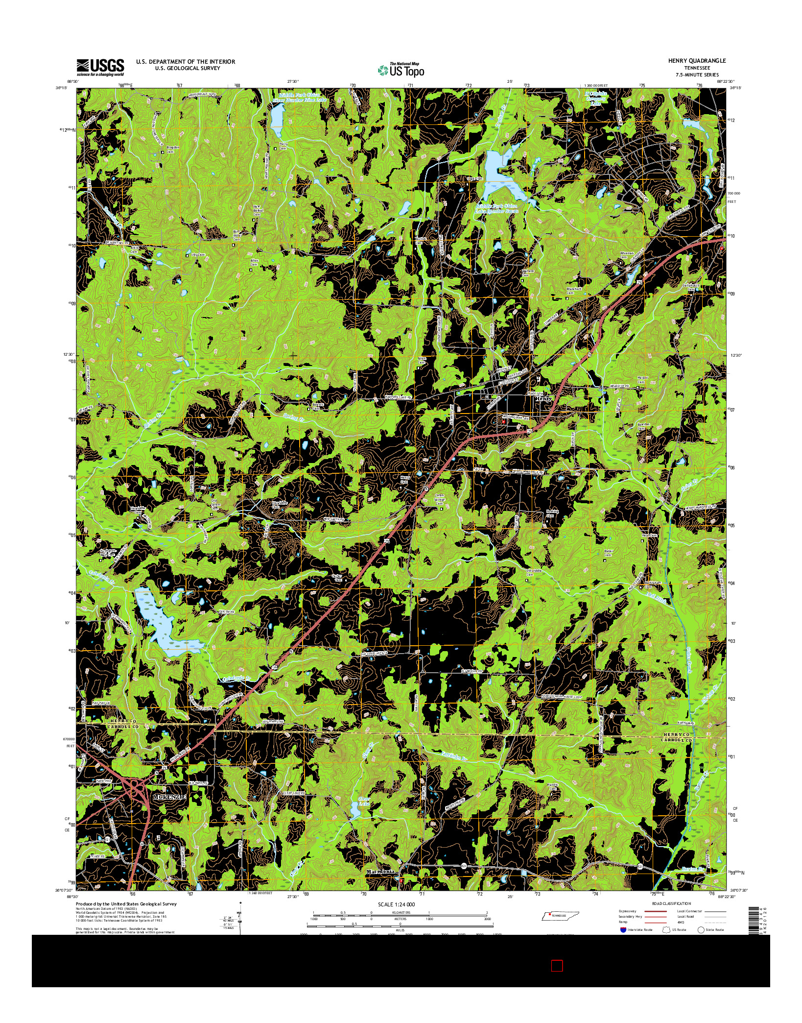 USGS US TOPO 7.5-MINUTE MAP FOR HENRY, TN 2016