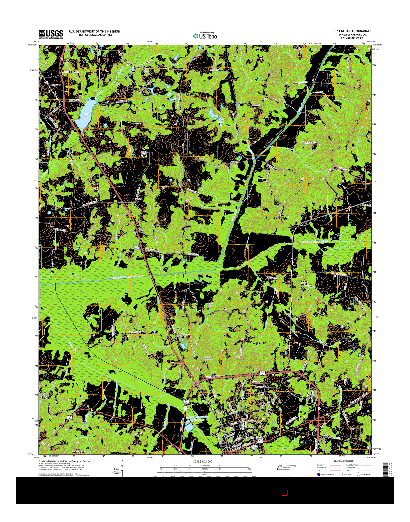 USGS US TOPO 7.5-MINUTE MAP FOR HUNTINGDON, TN 2016