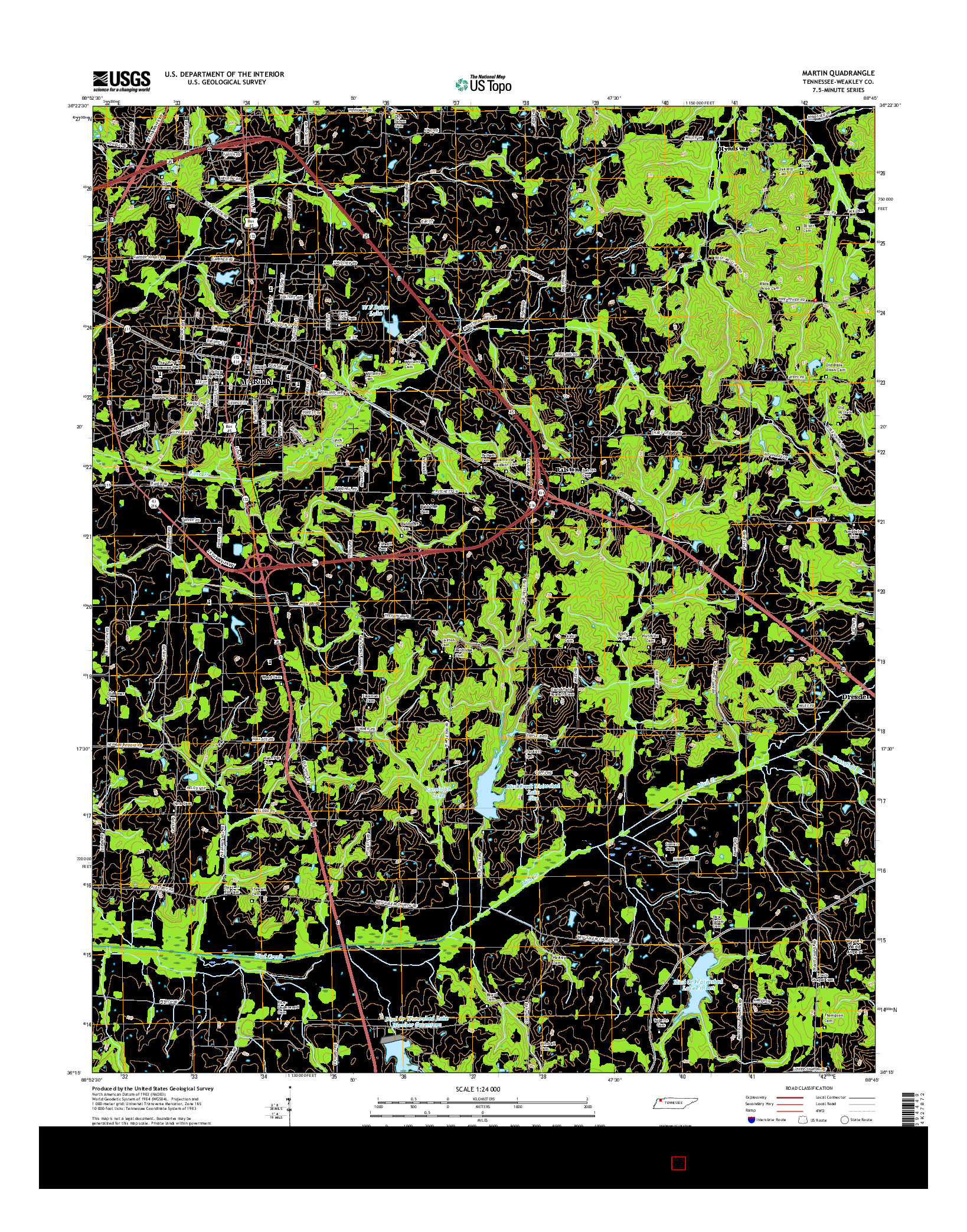 USGS US TOPO 7.5-MINUTE MAP FOR MARTIN, TN 2016