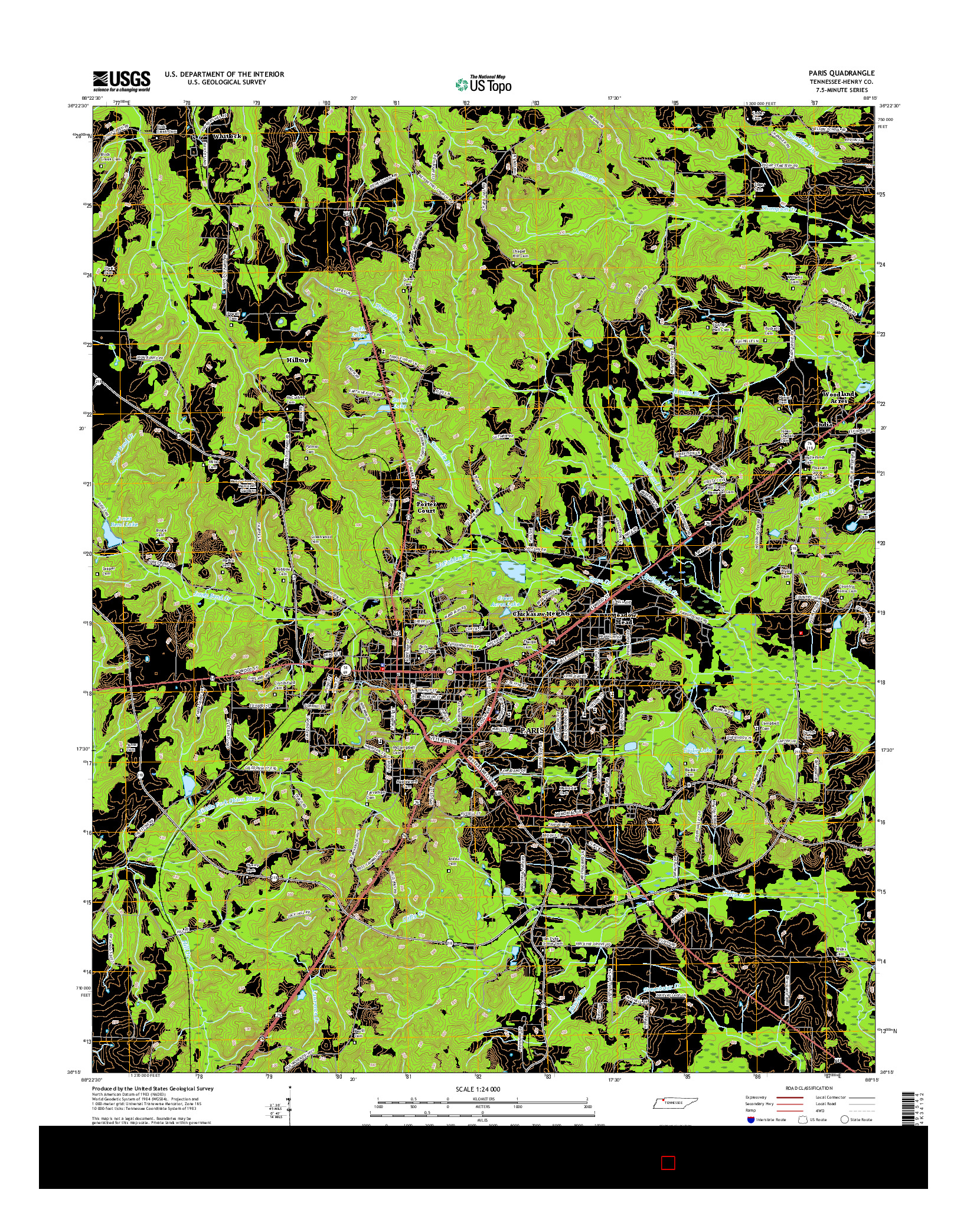 USGS US TOPO 7.5-MINUTE MAP FOR PARIS, TN 2016