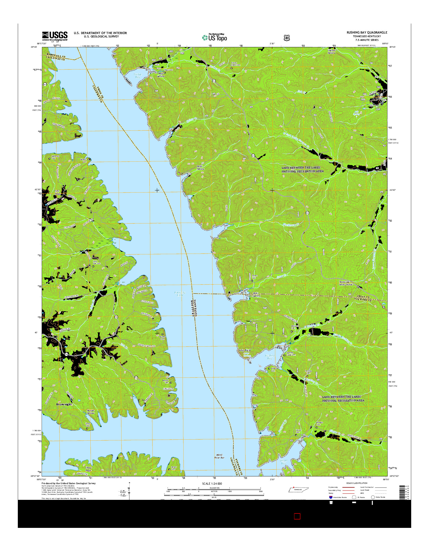 USGS US TOPO 7.5-MINUTE MAP FOR RUSHING BAY, TN-KY 2016