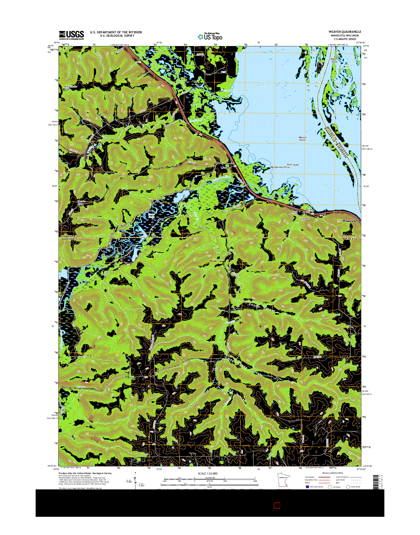 USGS US TOPO 7.5-MINUTE MAP FOR WEAVER, MN-WI 2016