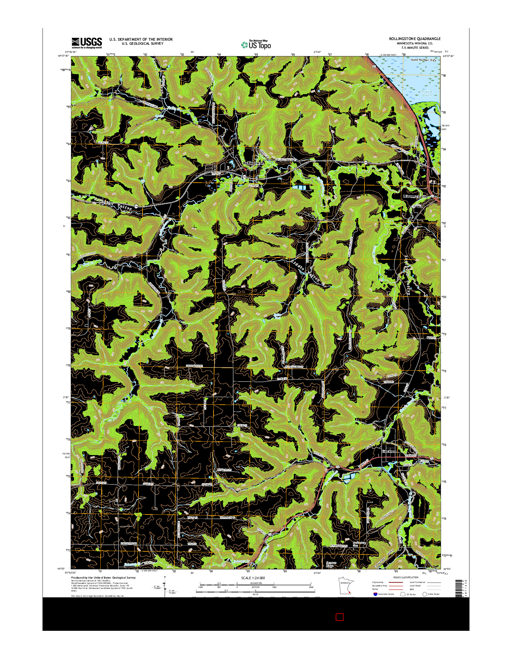 USGS US TOPO 7.5-MINUTE MAP FOR ROLLINGSTONE, MN 2016