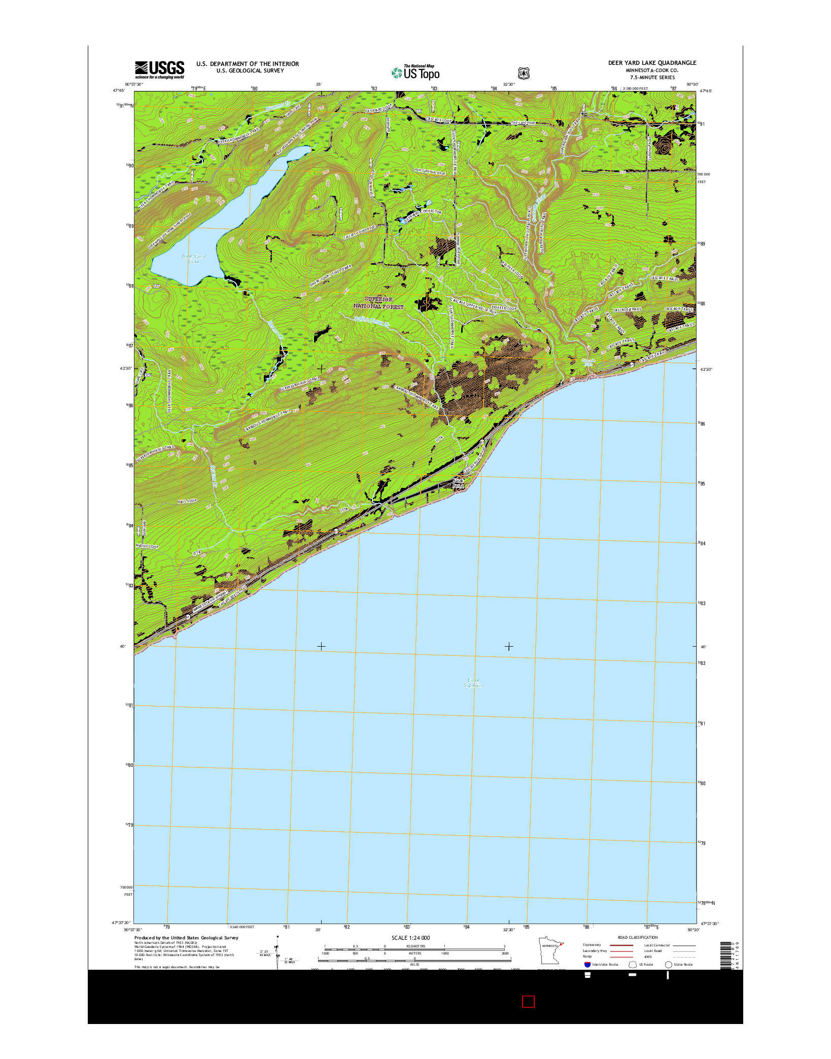 USGS US TOPO 7.5-MINUTE MAP FOR DEER YARD LAKE, MN 2016