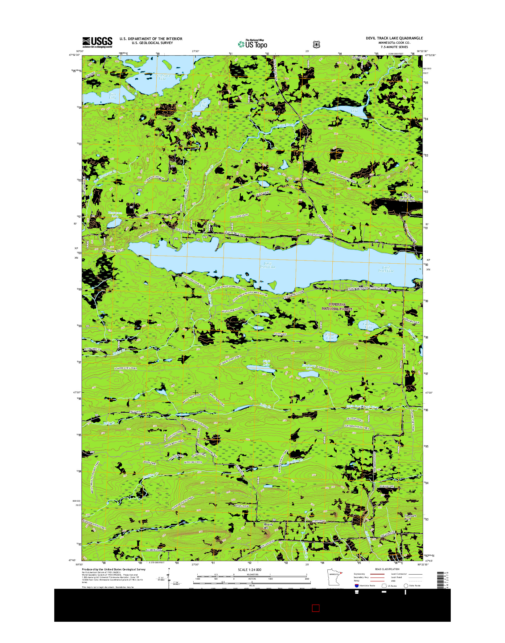 USGS US TOPO 7.5-MINUTE MAP FOR DEVIL TRACK LAKE, MN 2016