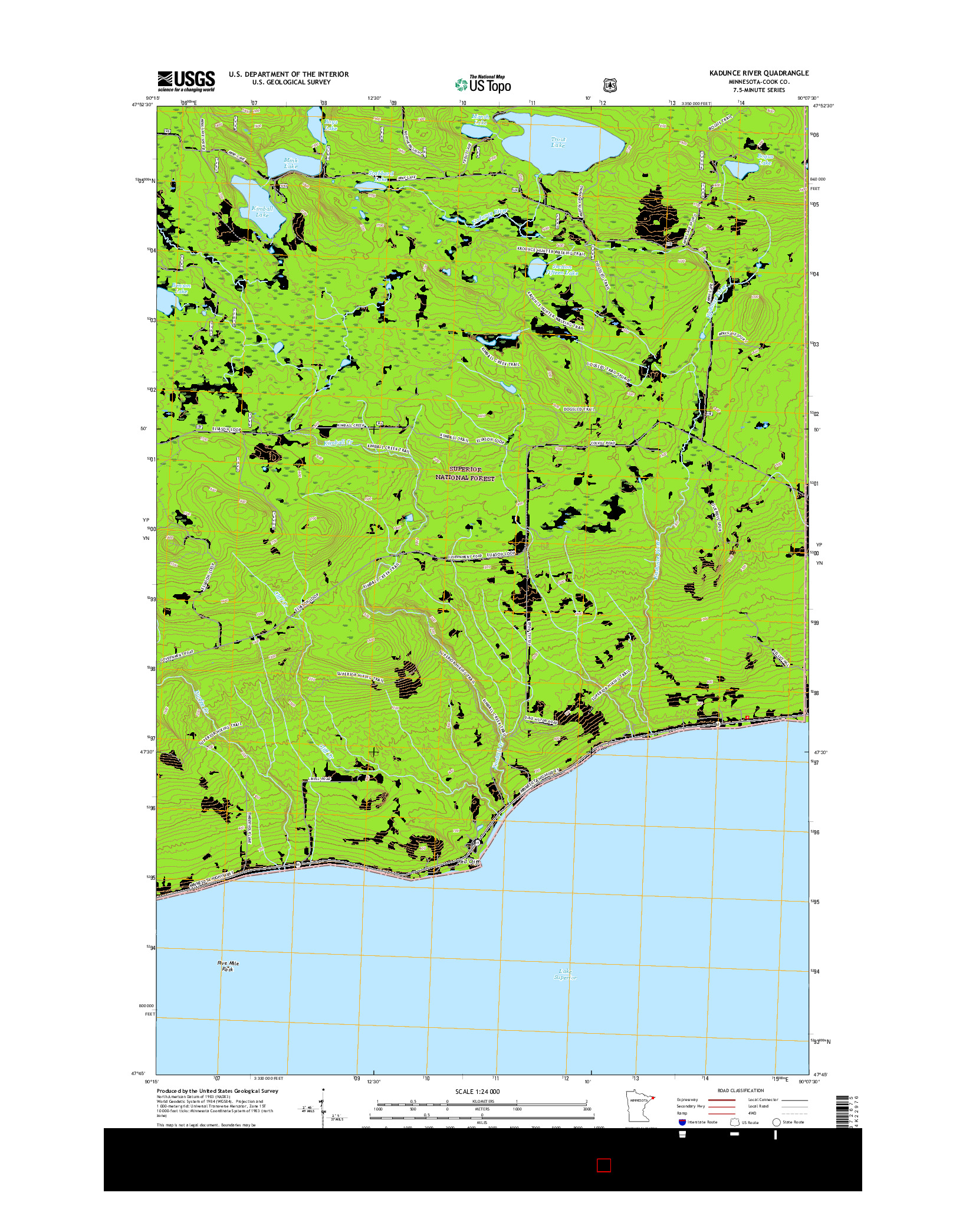 USGS US TOPO 7.5-MINUTE MAP FOR KADUNCE RIVER, MN 2016