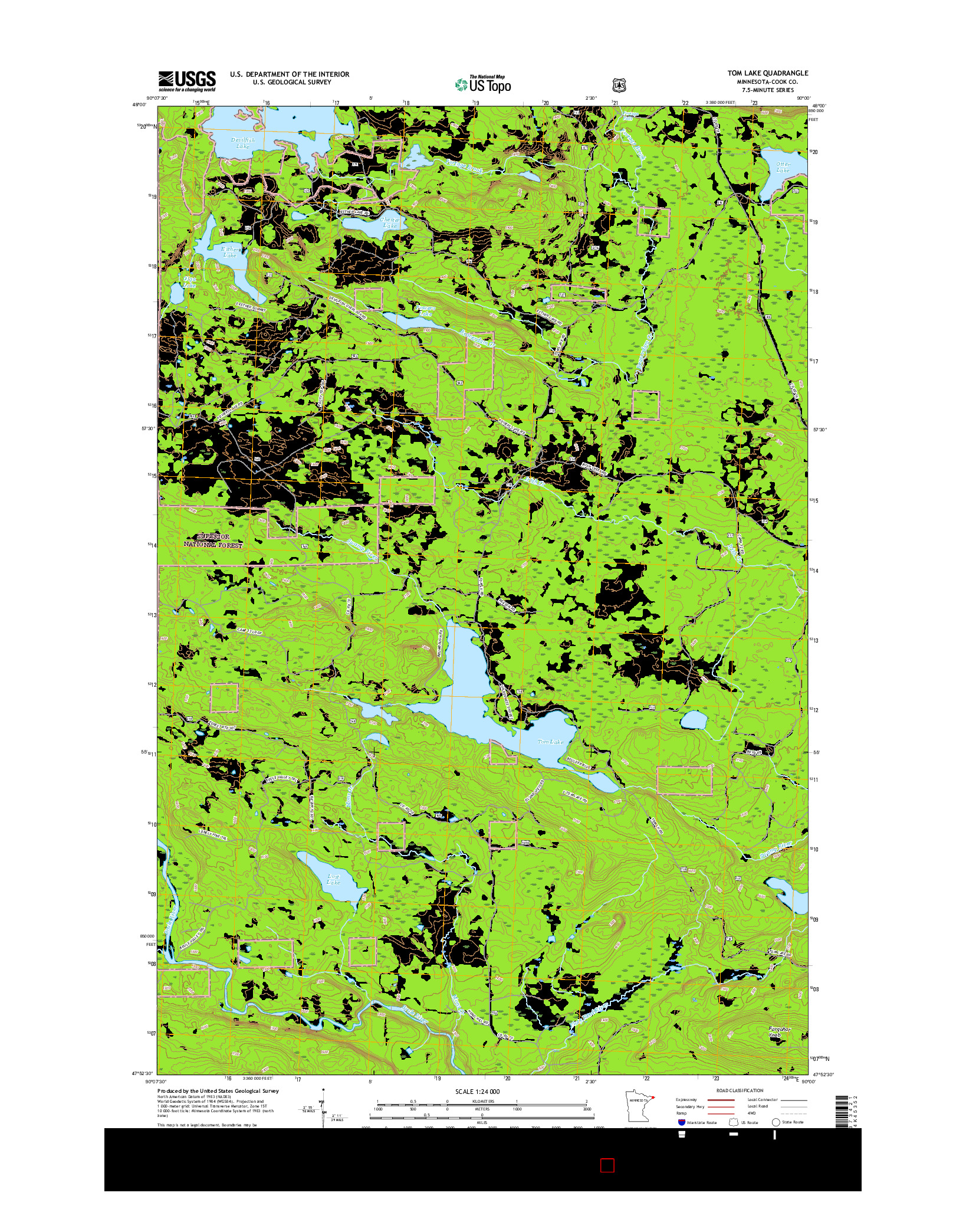 USGS US TOPO 7.5-MINUTE MAP FOR TOM LAKE, MN 2016
