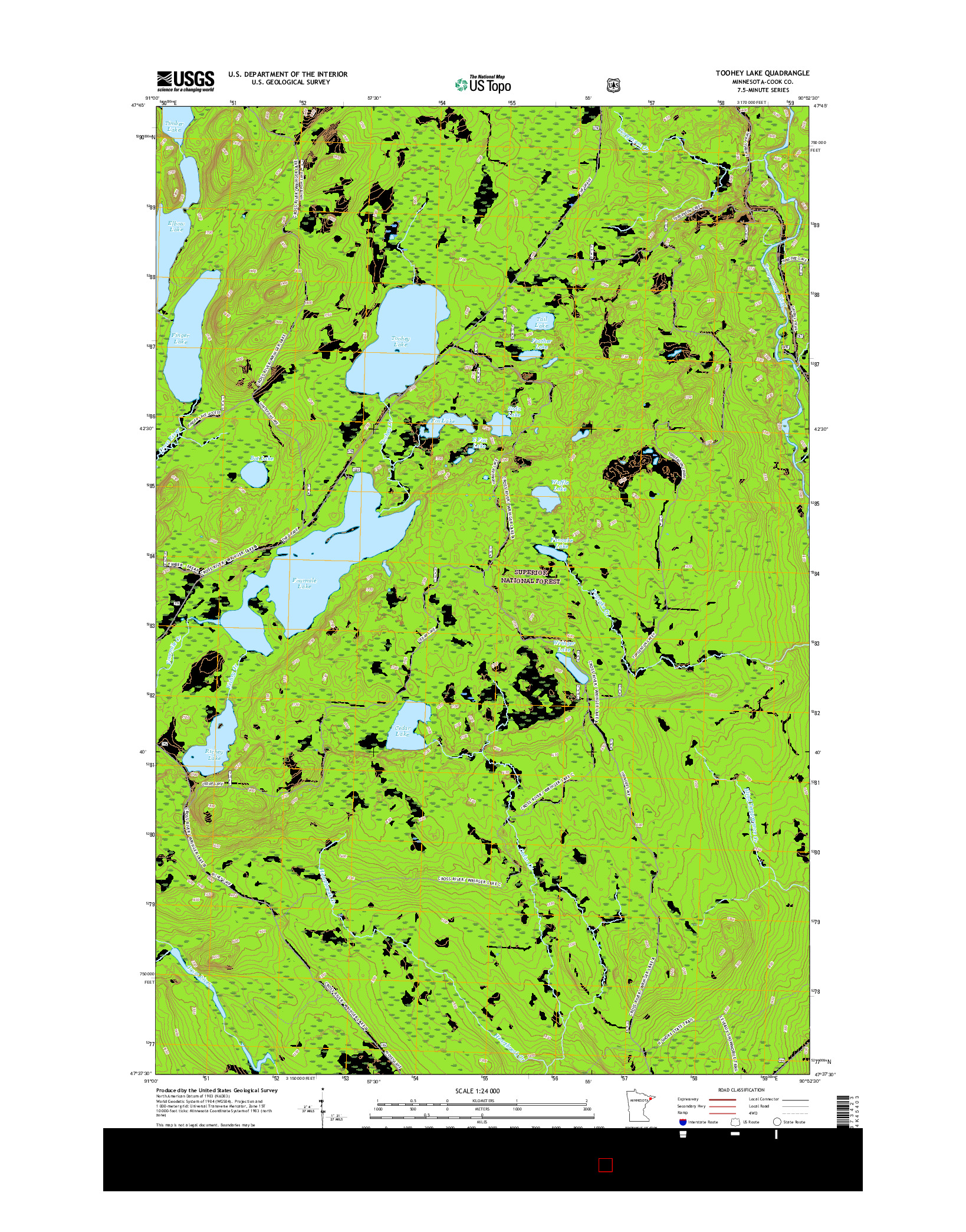 USGS US TOPO 7.5-MINUTE MAP FOR TOOHEY LAKE, MN 2016