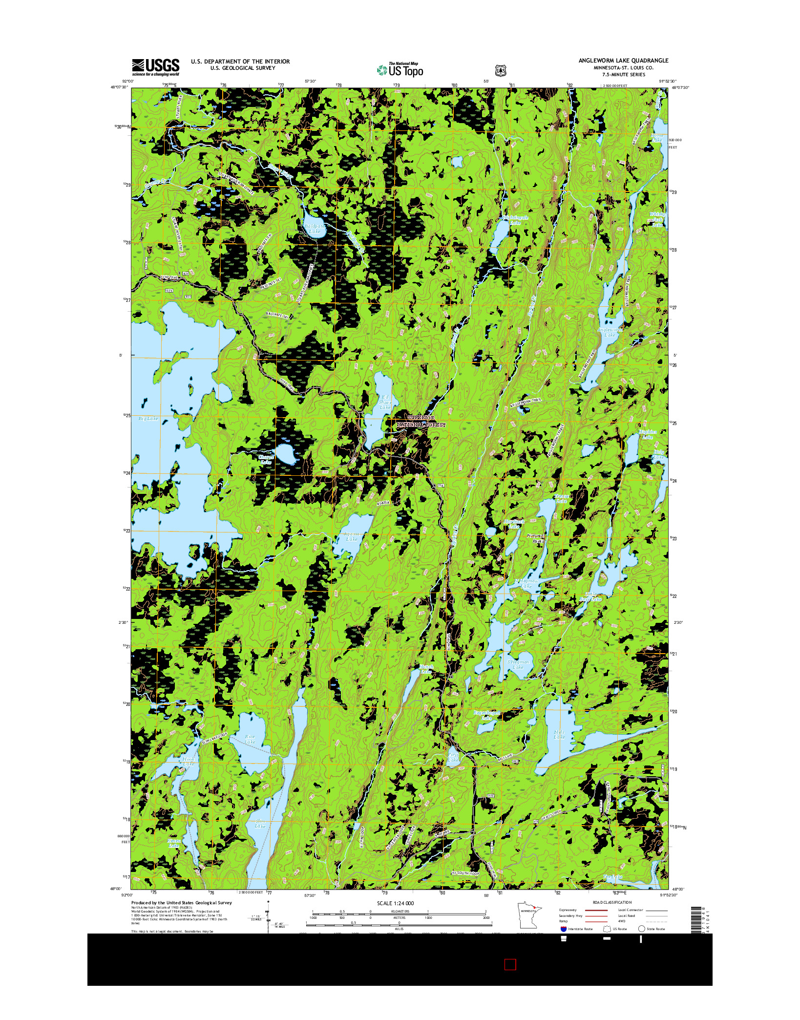 USGS US TOPO 7.5-MINUTE MAP FOR ANGLEWORM LAKE, MN 2016