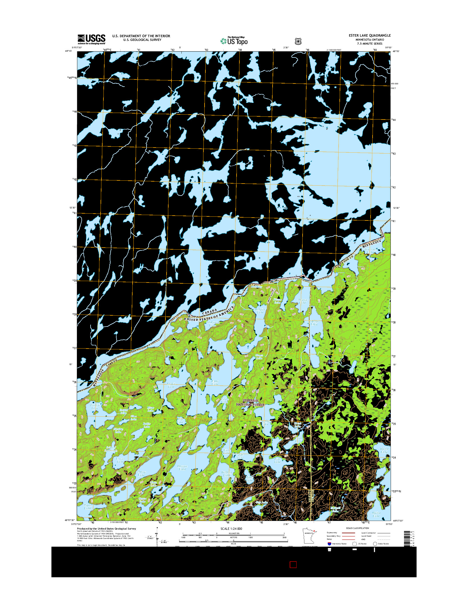 USGS US TOPO 7.5-MINUTE MAP FOR ESTER LAKE, MN-ON 2016