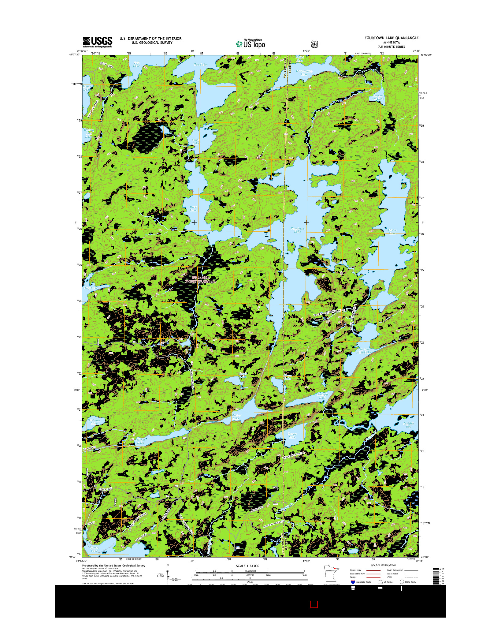 USGS US TOPO 7.5-MINUTE MAP FOR FOURTOWN LAKE, MN 2016