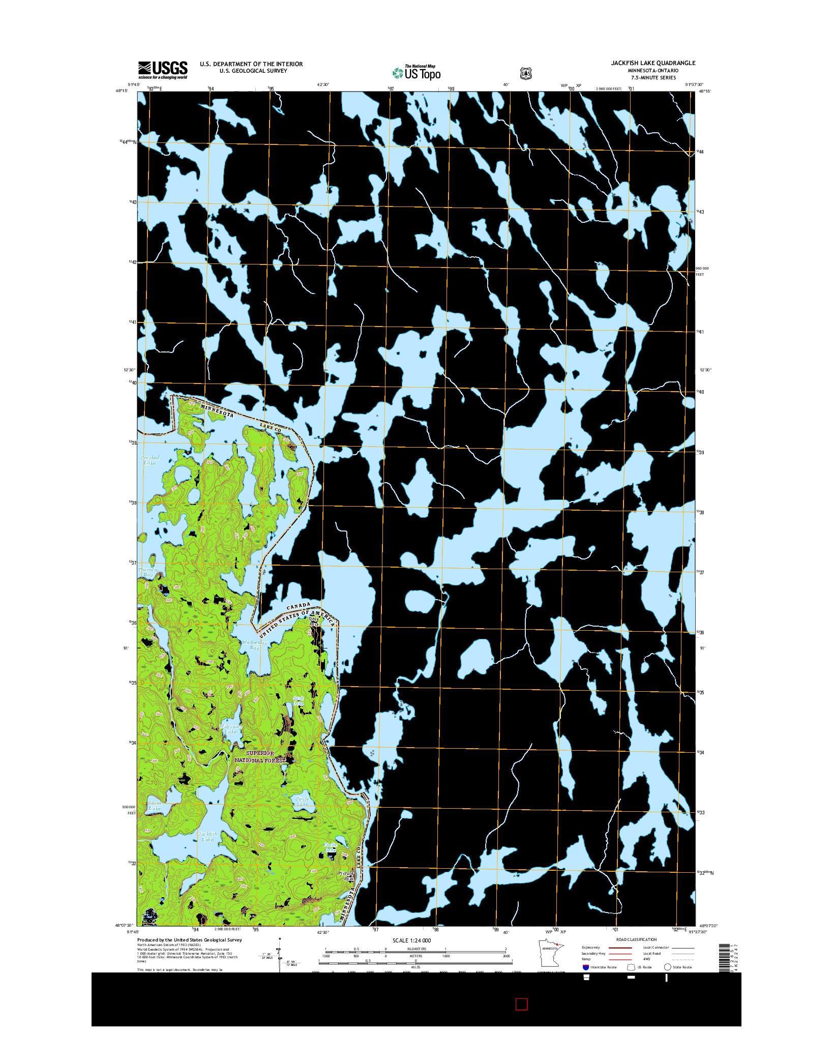 USGS US TOPO 7.5-MINUTE MAP FOR JACKFISH LAKE, MN-ON 2016