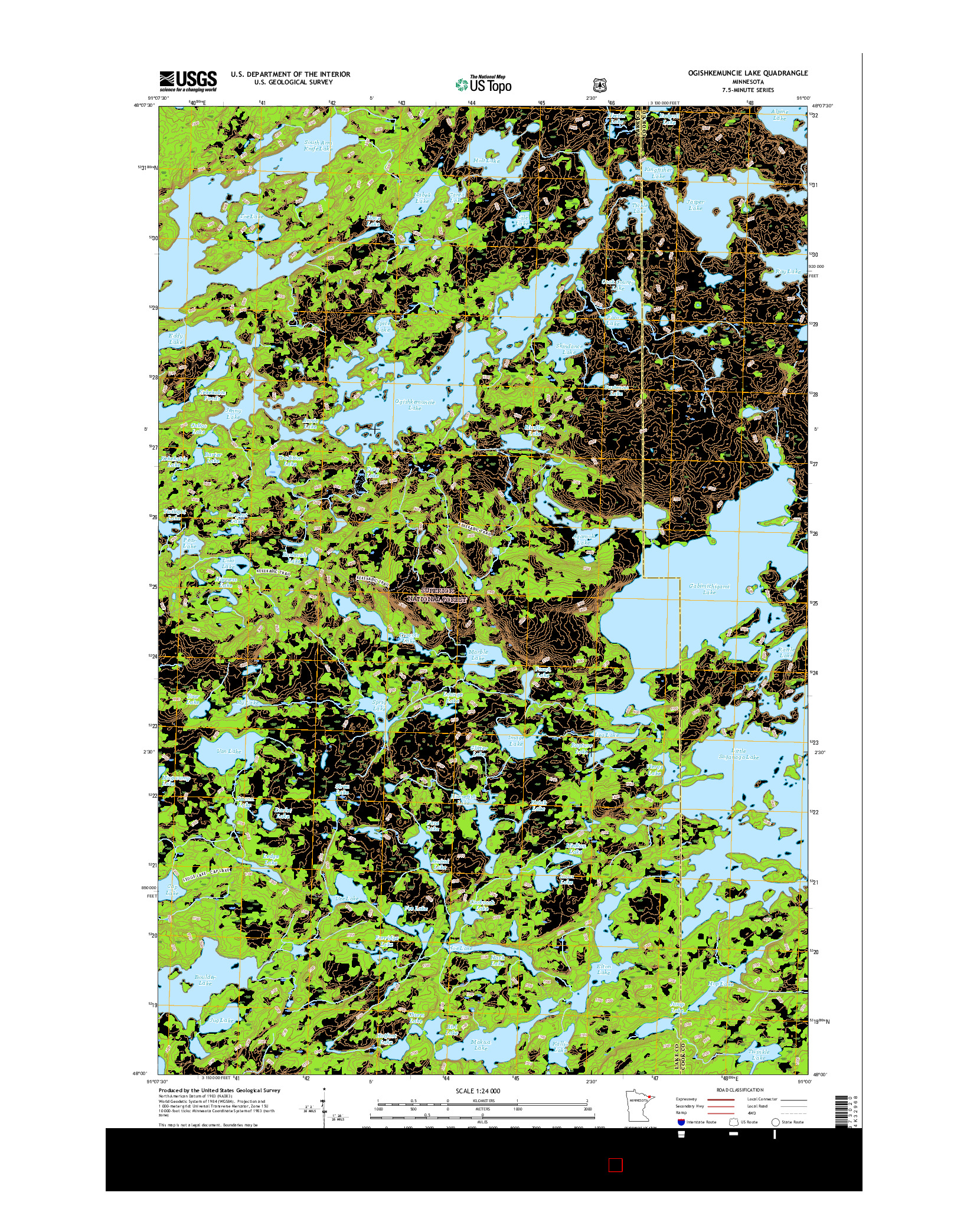 USGS US TOPO 7.5-MINUTE MAP FOR OGISHKEMUNCIE LAKE, MN 2016