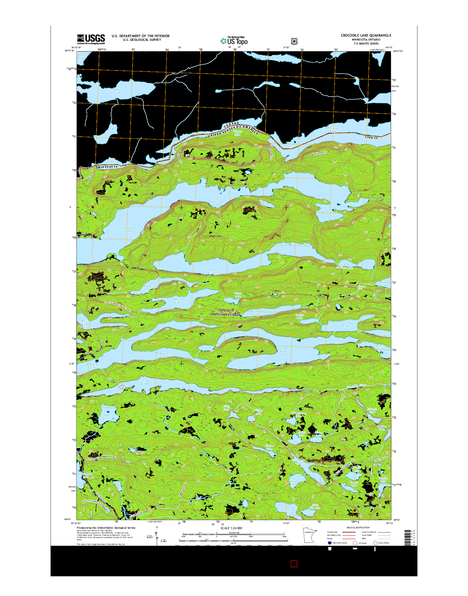 USGS US TOPO 7.5-MINUTE MAP FOR CROCODILE LAKE, MN-ON 2016