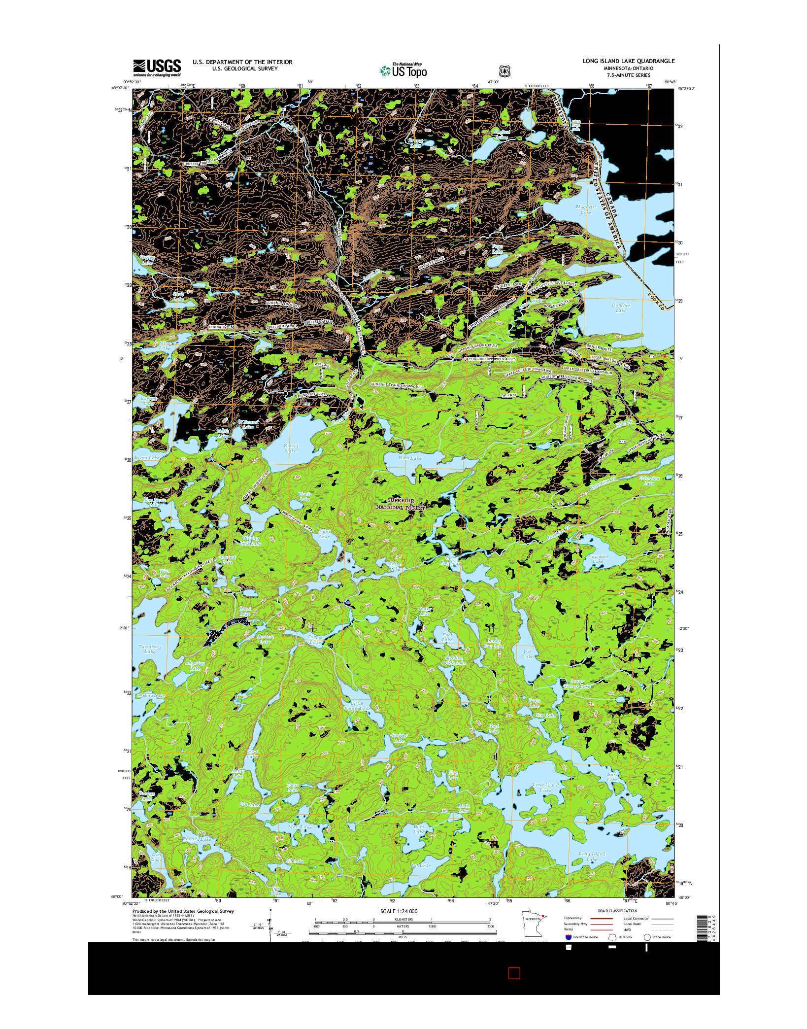 USGS US TOPO 7.5-MINUTE MAP FOR LONG ISLAND LAKE, MN-ON 2016