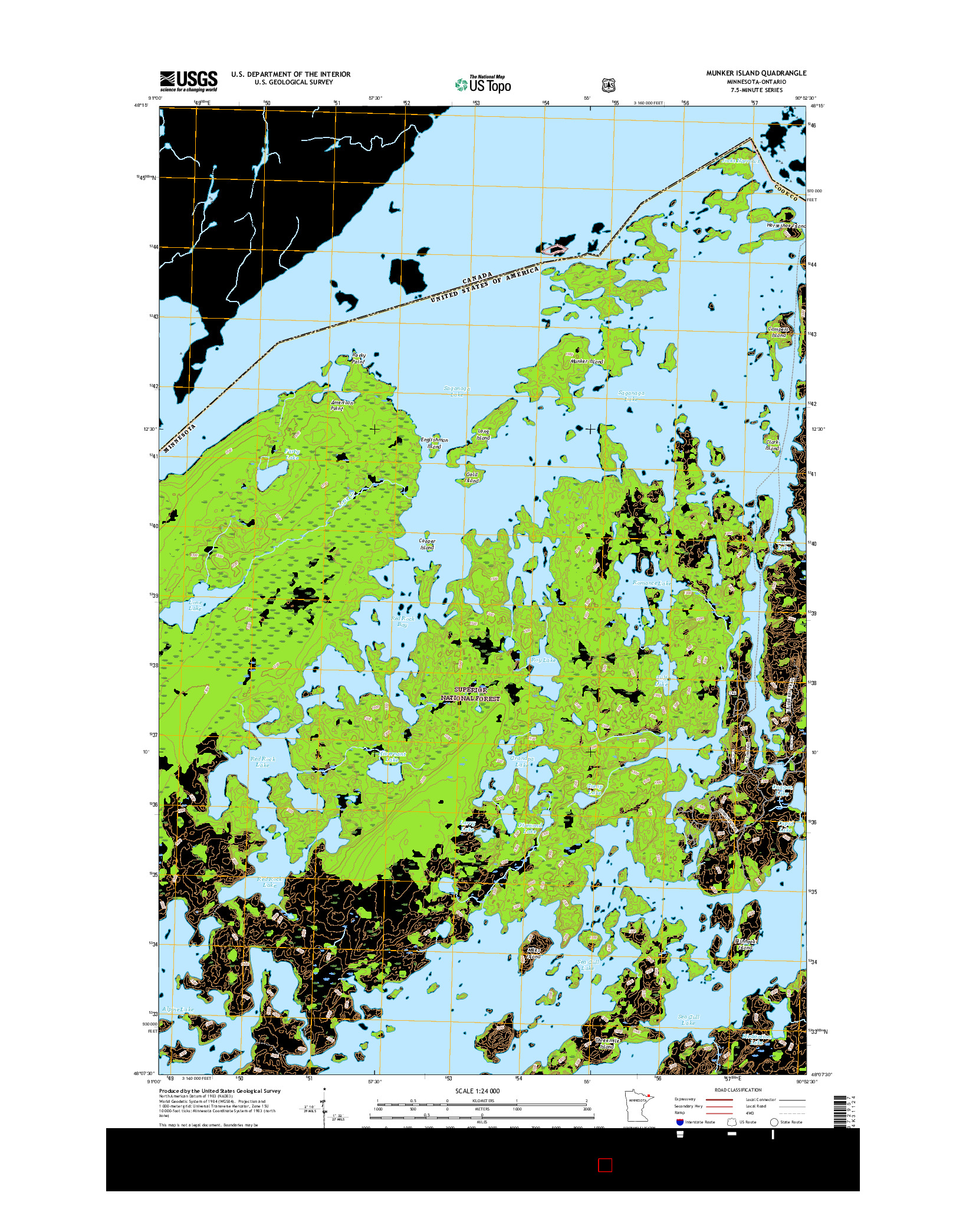 USGS US TOPO 7.5-MINUTE MAP FOR MUNKER ISLAND, MN-ON 2016