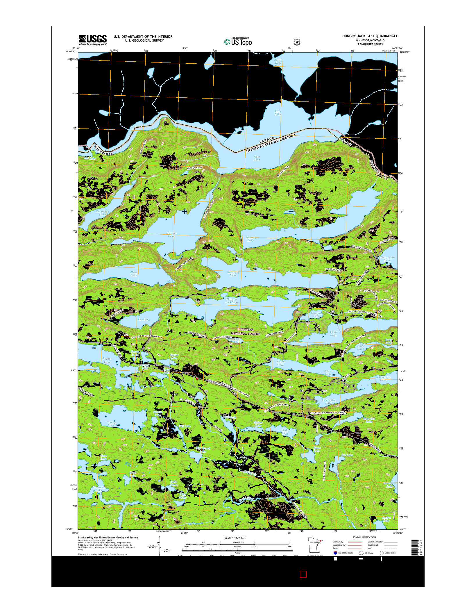 USGS US TOPO 7.5-MINUTE MAP FOR HUNGRY JACK LAKE, MN-ON 2016