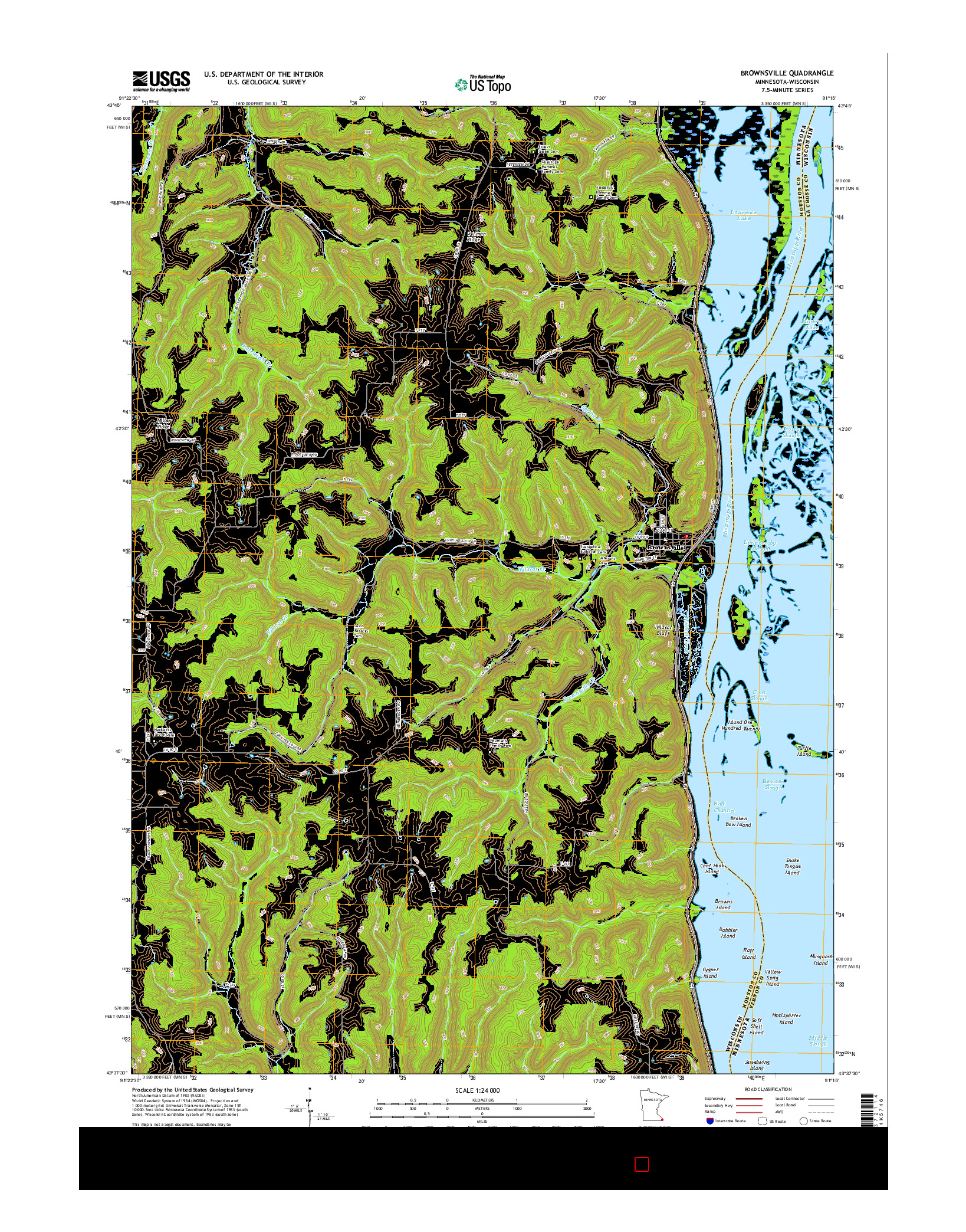USGS US TOPO 7.5-MINUTE MAP FOR BROWNSVILLE, MN-WI 2016