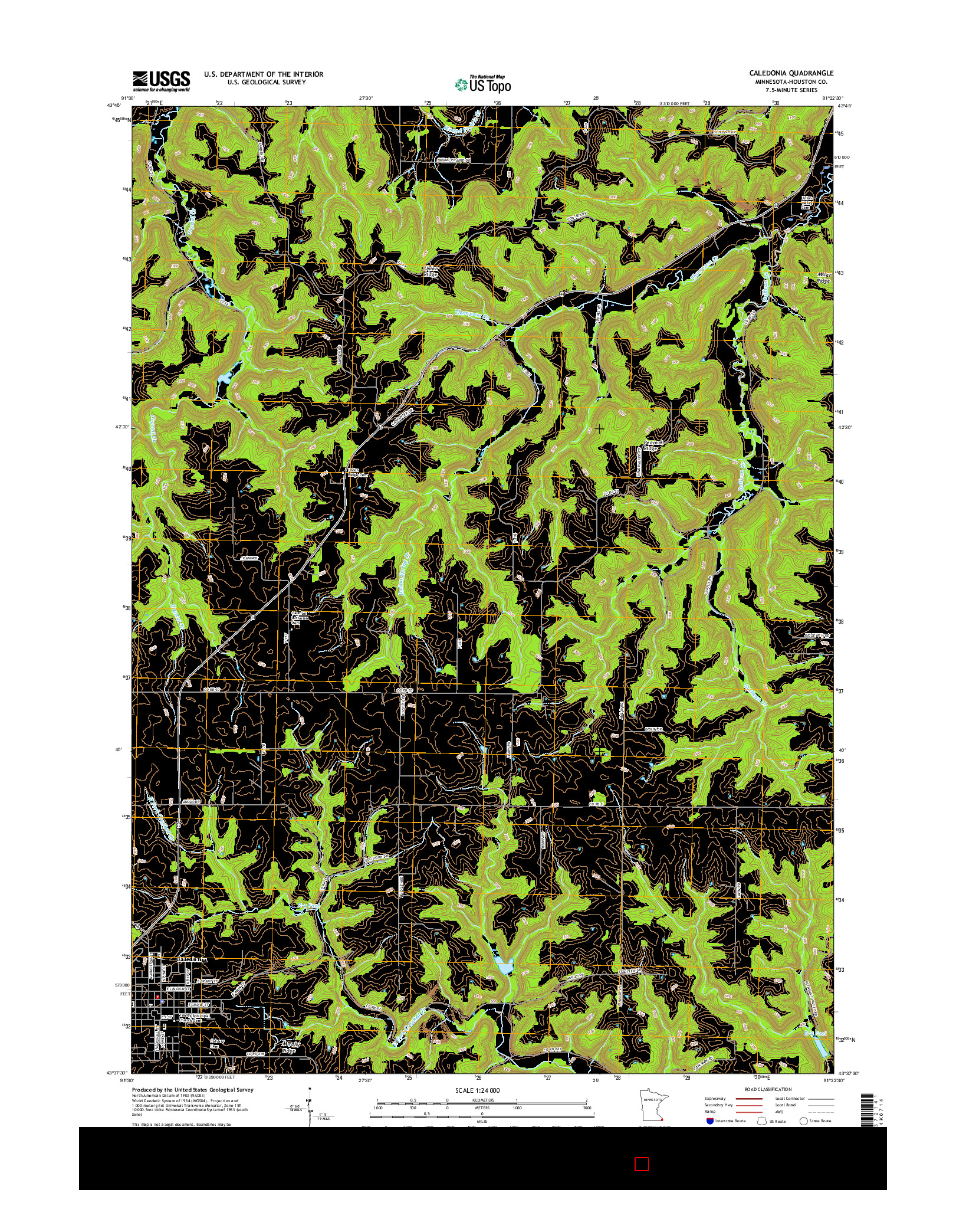 USGS US TOPO 7.5-MINUTE MAP FOR CALEDONIA, MN 2016