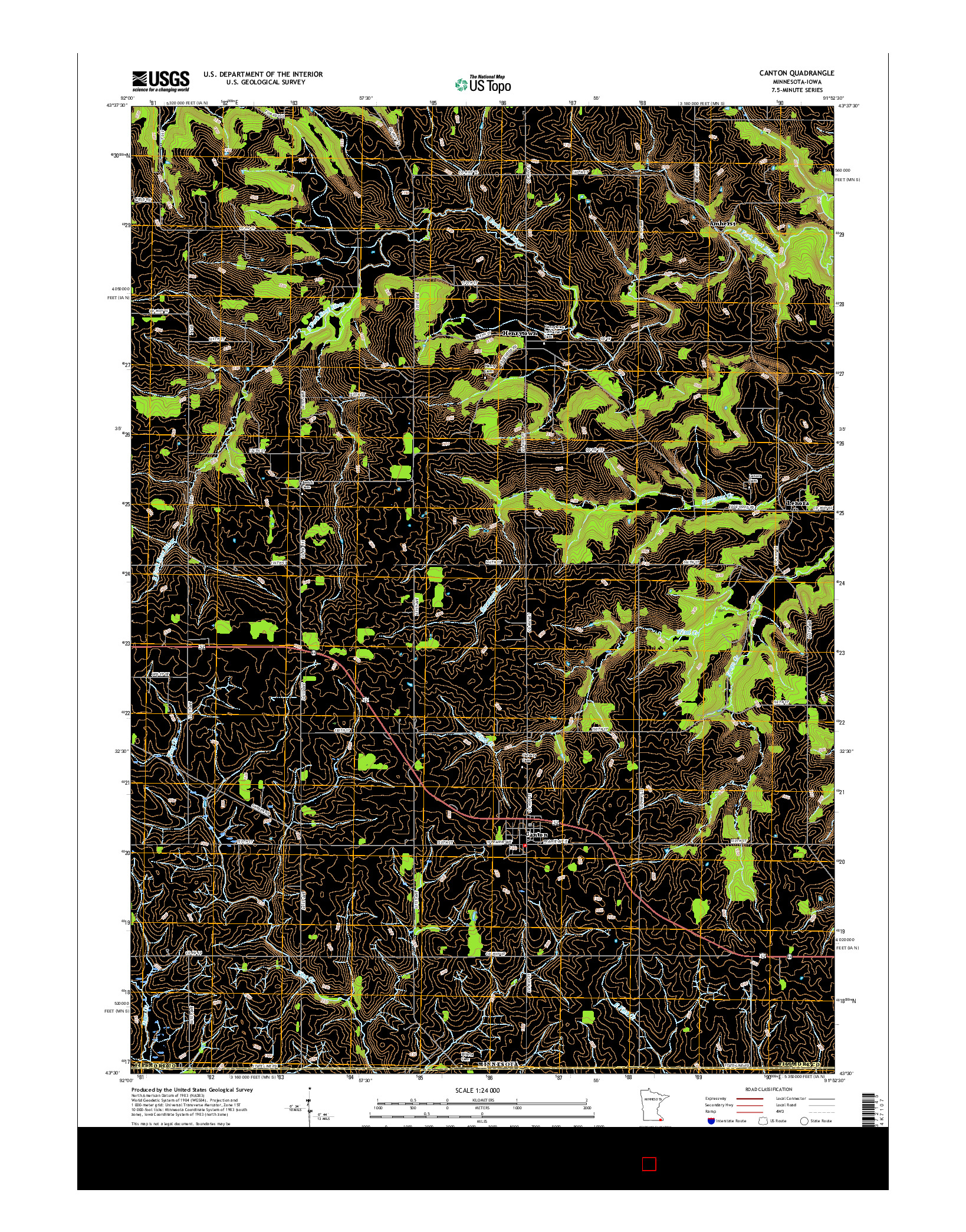 USGS US TOPO 7.5-MINUTE MAP FOR CANTON, MN-IA 2016