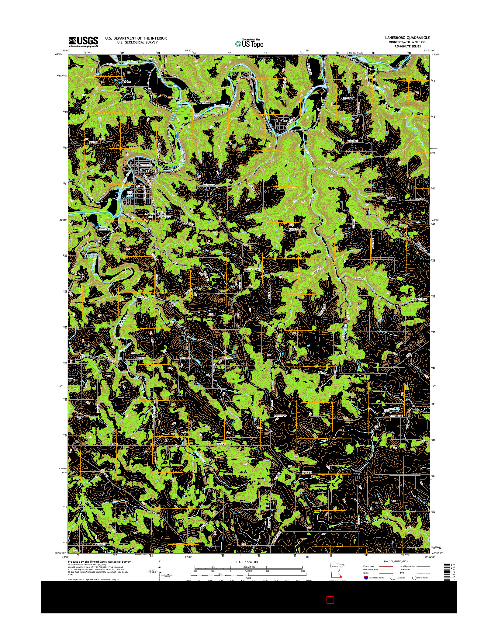USGS US TOPO 7.5-MINUTE MAP FOR LANESBORO, MN 2016