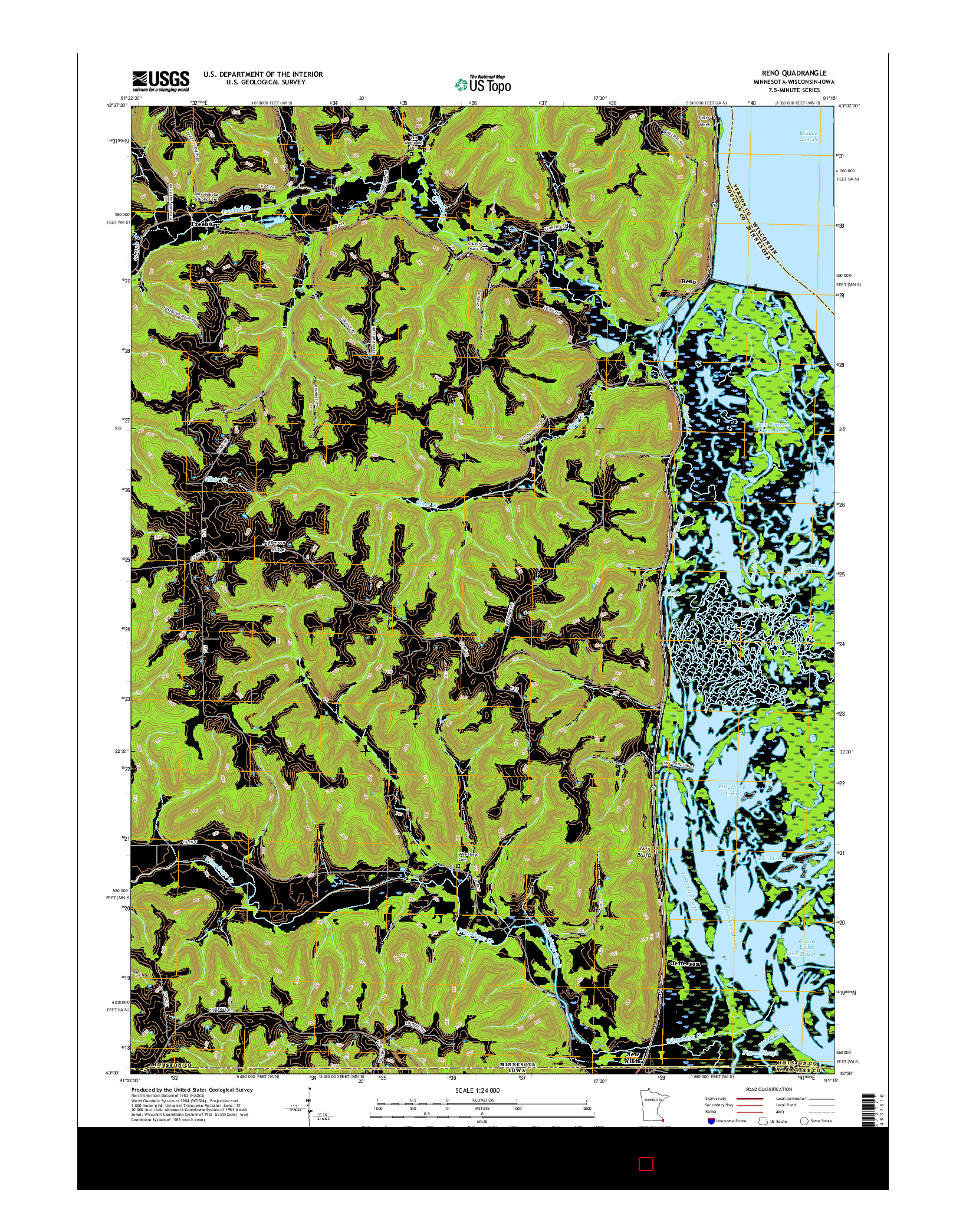 USGS US TOPO 7.5-MINUTE MAP FOR RENO, MN-WI-IA 2016