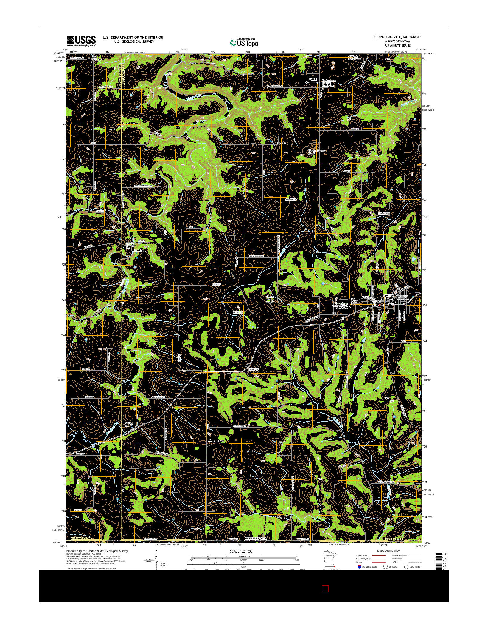 USGS US TOPO 7.5-MINUTE MAP FOR SPRING GROVE, MN-IA 2016