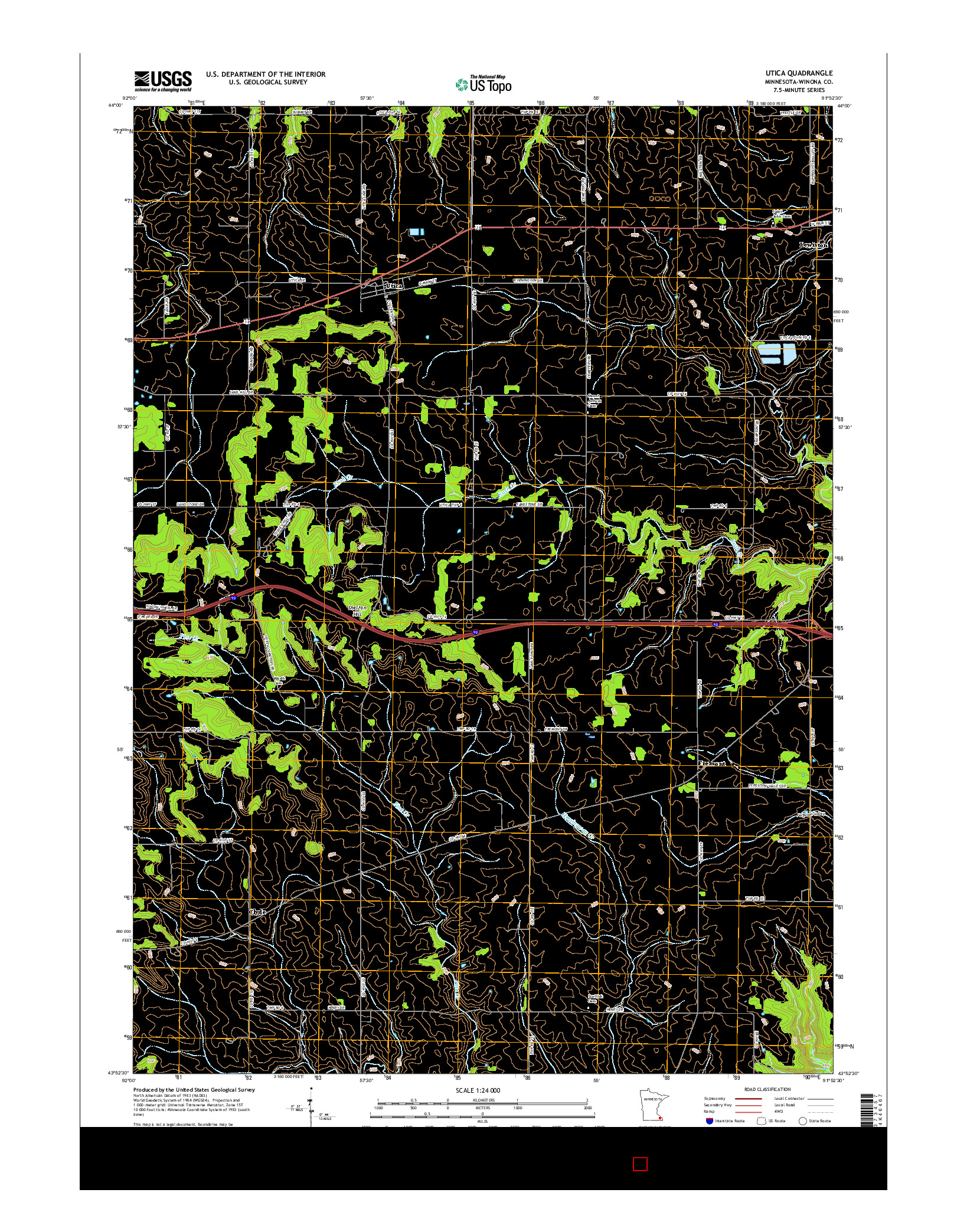 USGS US TOPO 7.5-MINUTE MAP FOR UTICA, MN 2016