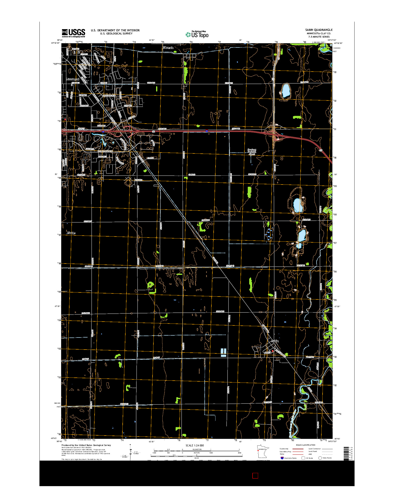 USGS US TOPO 7.5-MINUTE MAP FOR SABIN, MN 2016