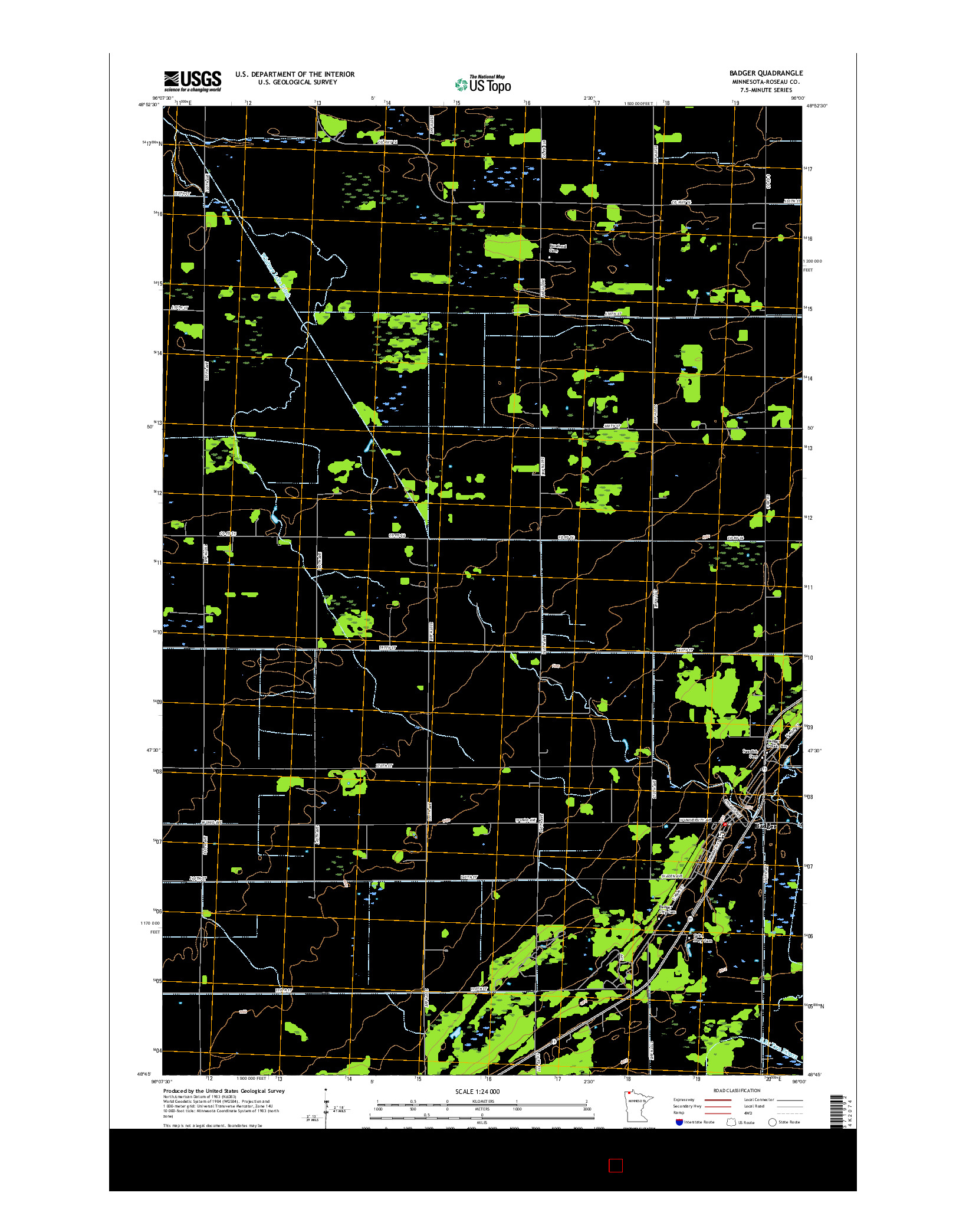 USGS US TOPO 7.5-MINUTE MAP FOR BADGER, MN 2016