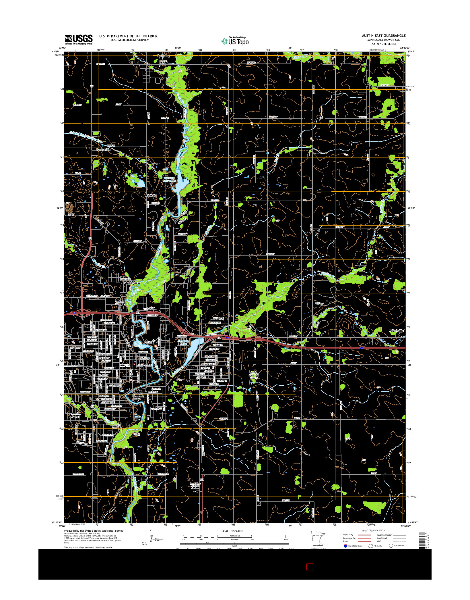 USGS US TOPO 7.5-MINUTE MAP FOR AUSTIN EAST, MN 2016