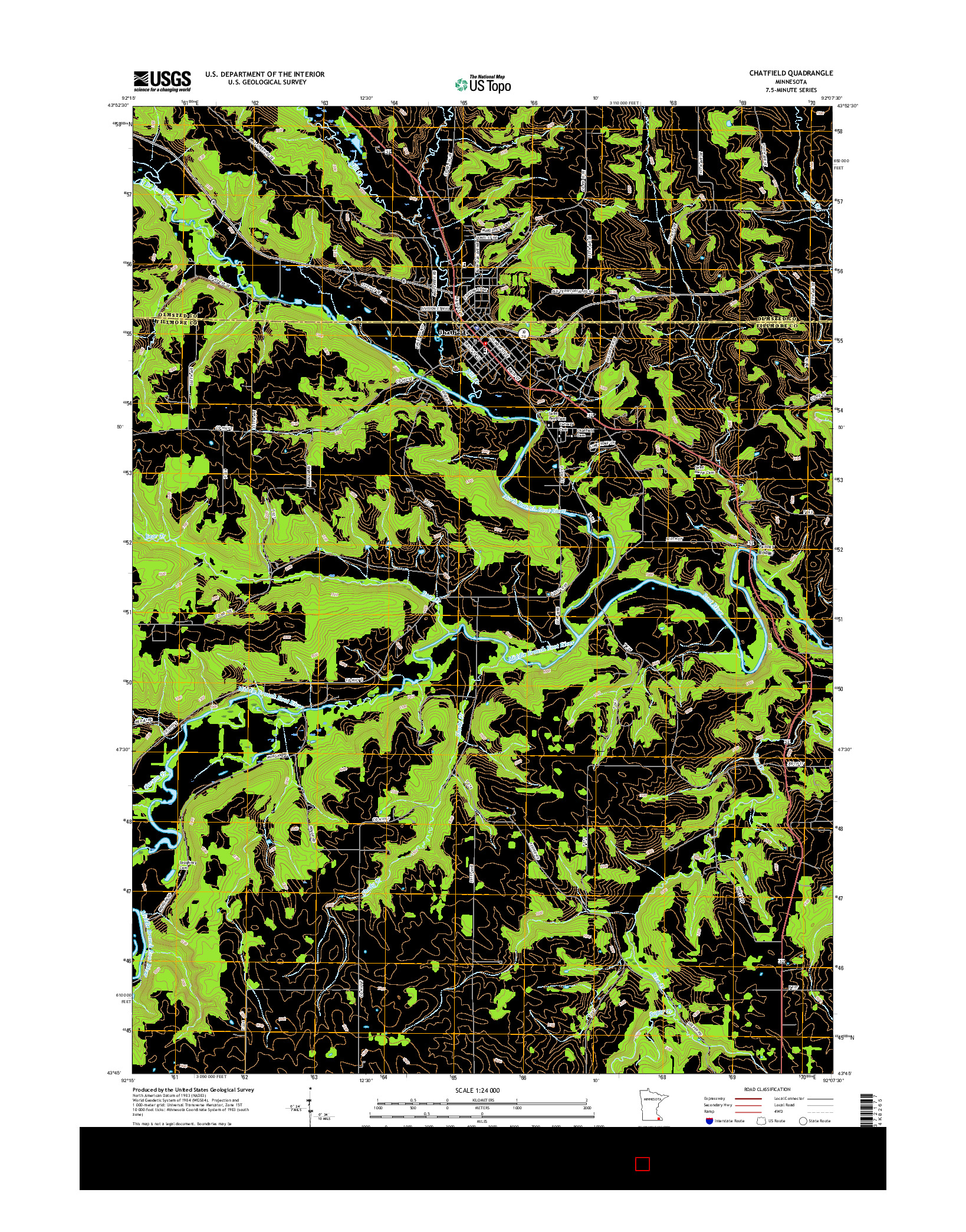 USGS US TOPO 7.5-MINUTE MAP FOR CHATFIELD, MN 2016
