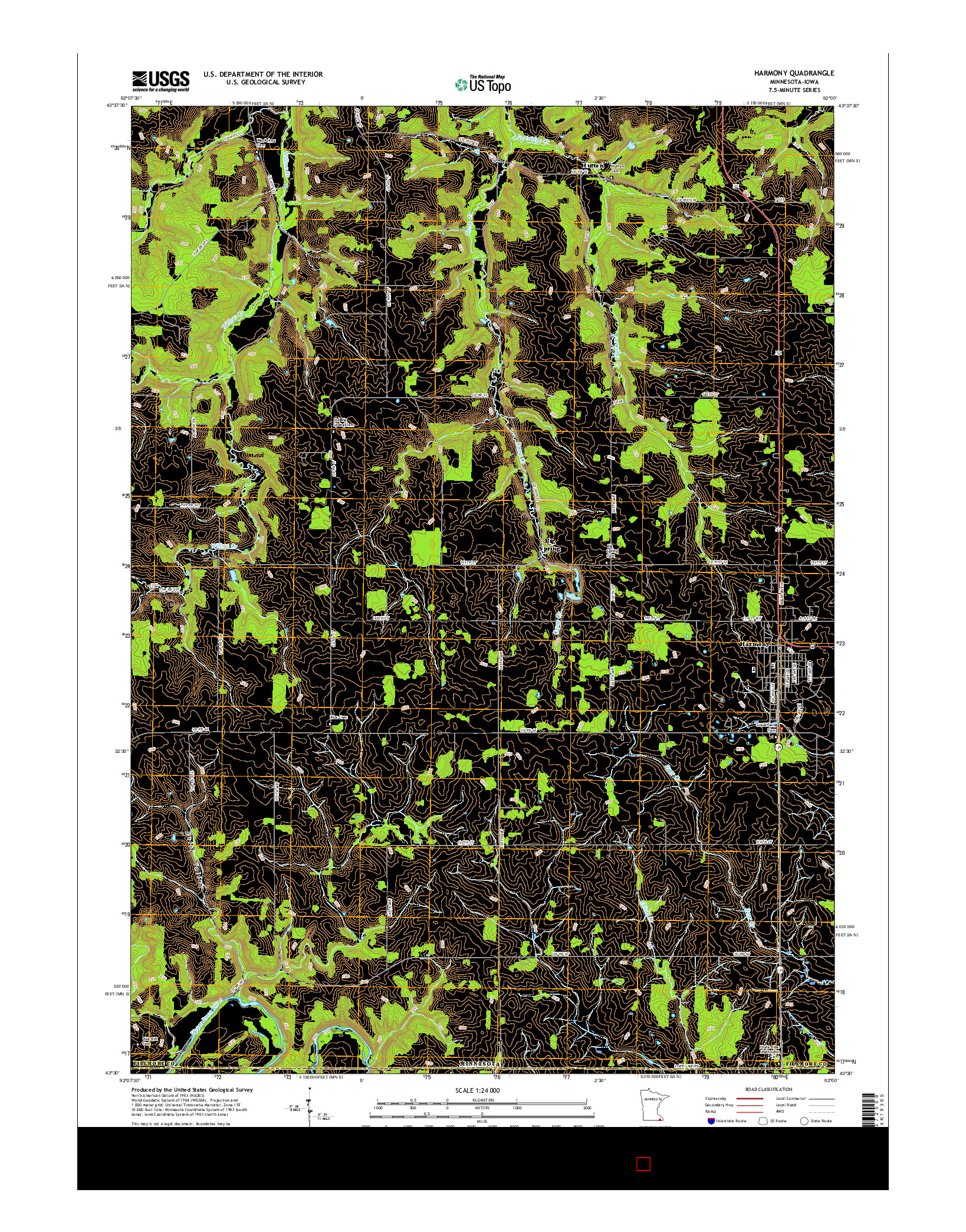 USGS US TOPO 7.5-MINUTE MAP FOR HARMONY, MN-IA 2016