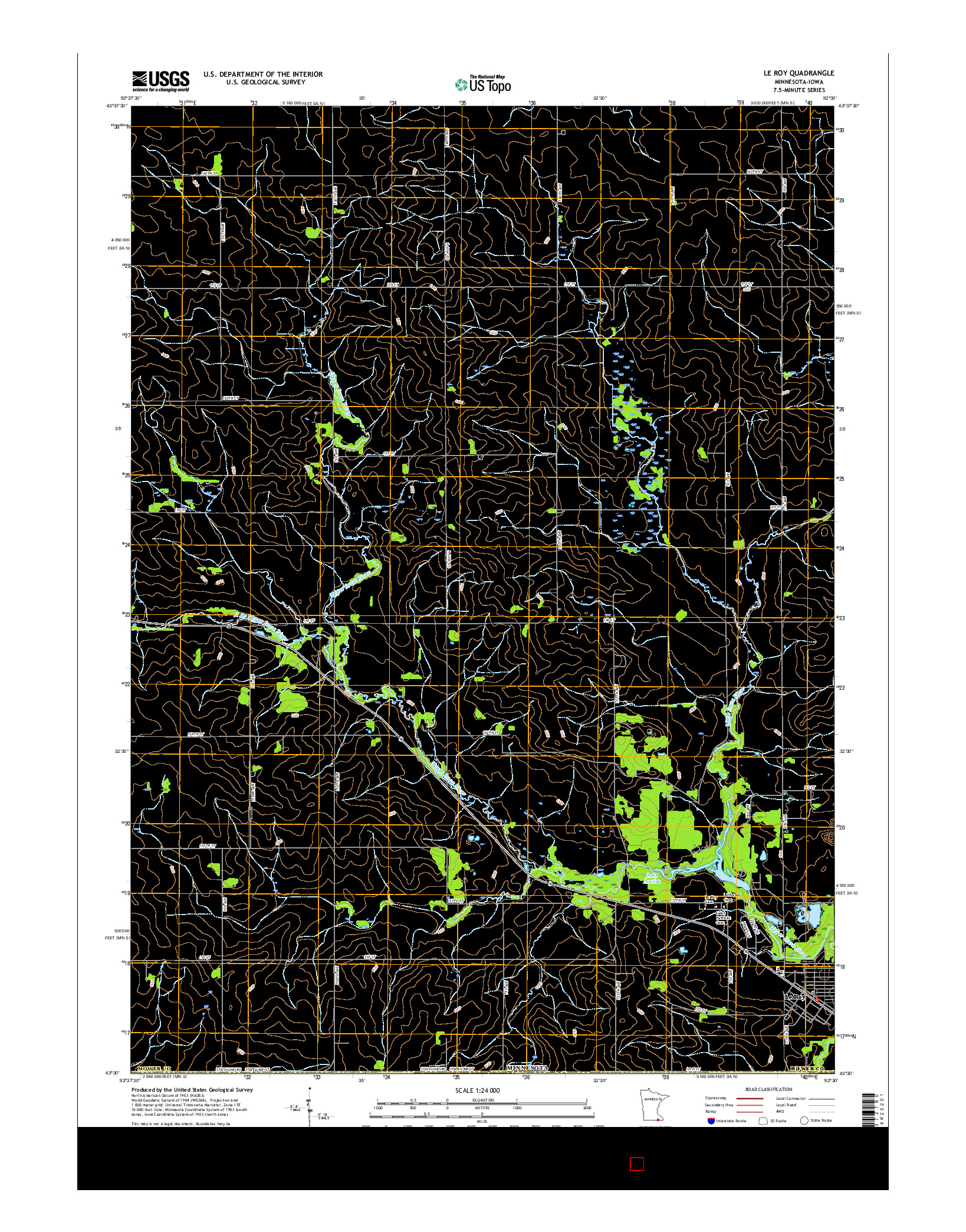 USGS US TOPO 7.5-MINUTE MAP FOR LE ROY, MN-IA 2016
